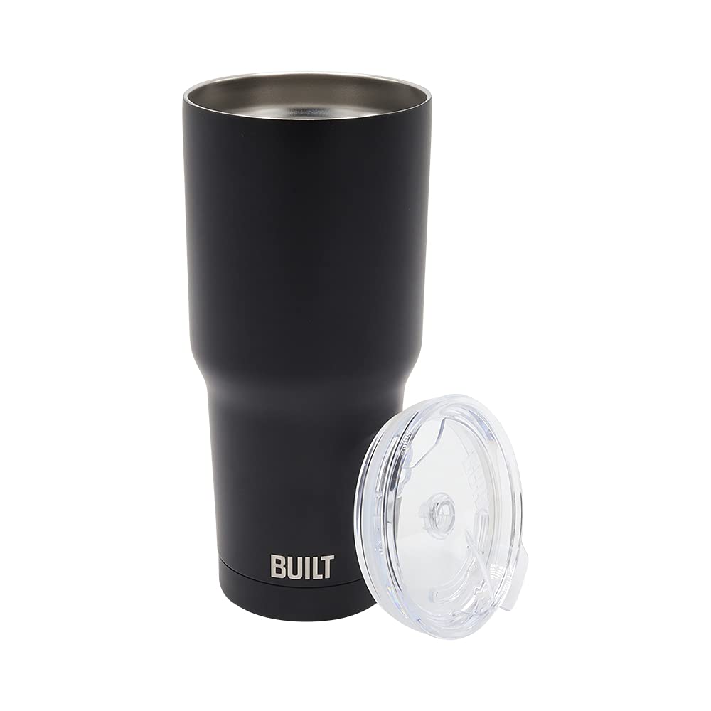 BUILT 30oz Vacuum Insulated Stainless Steel Tumbler with Tritan Lid - Double Wall Thermal Coffee & Water Bottle, Leakproof Splash Guard, Easy Clean, Black (5286376) - Perfect for Office, Gym, Travel & Outdoor Activities