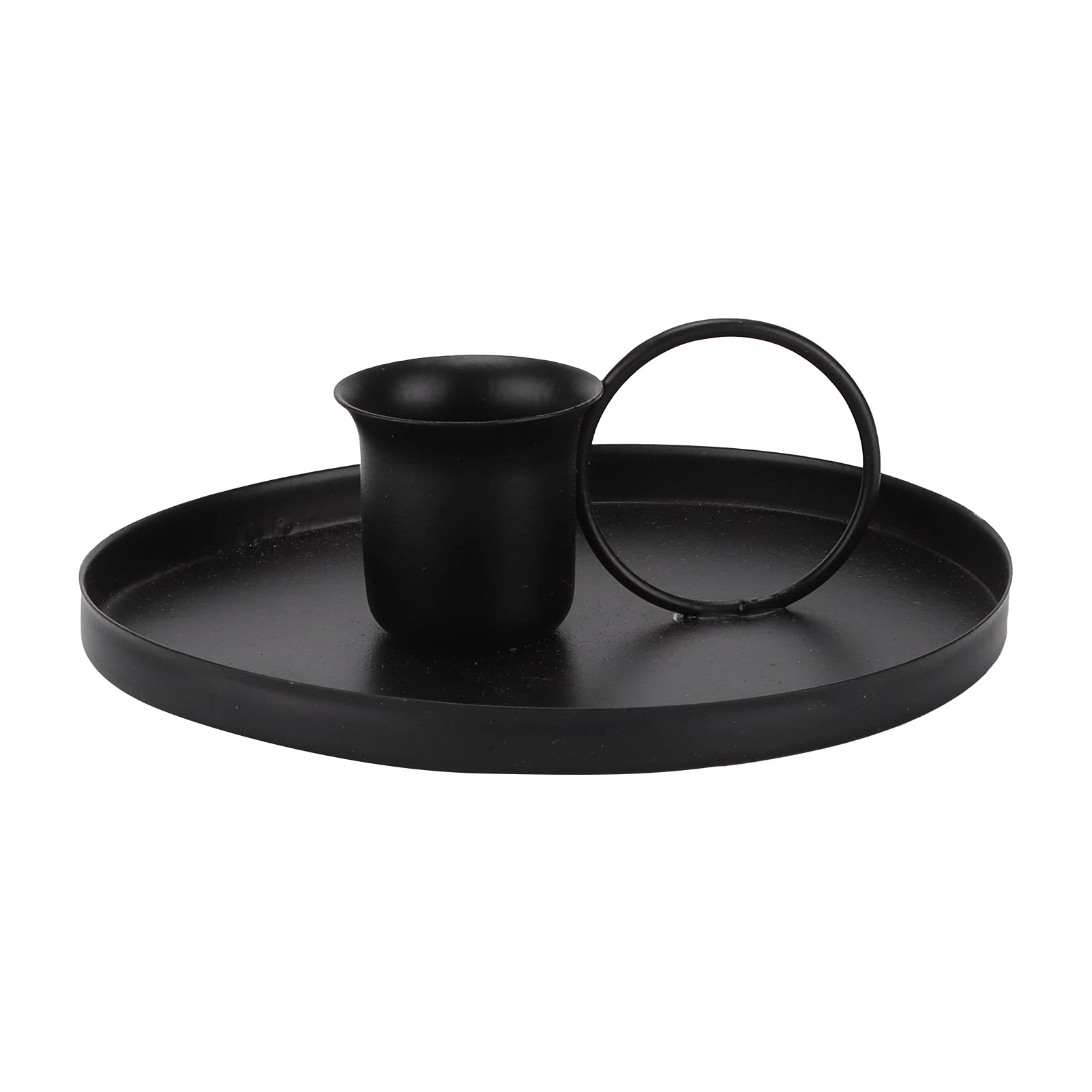 EBTOOLS Vintage Candle Holder - Classic Handle Design with Leak-Proof Circular Base for Home Decor (Black) | Perfect for Romantic Dinners, Wedding Centerpieces & Cozy Living Room Ambiance