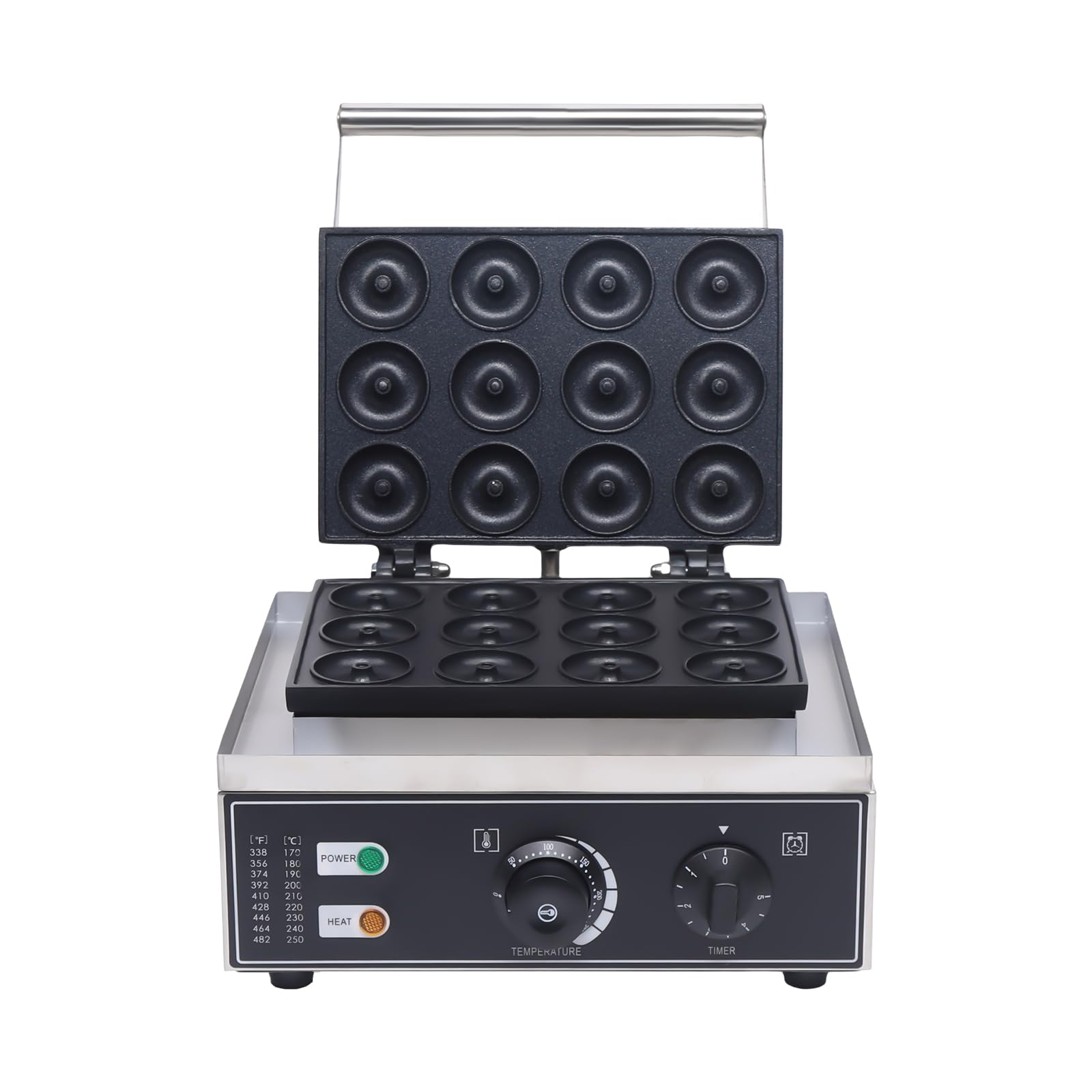 Commercial Mini Donut Maker Machine - 12 Grids 5cm Electric Donut Baker with Double-Side Heating & Non-Stick Teflon Coating, 110V 1500W for Home, Bakery, Cafe, and Restaurant Use - Perfect for Breakfast, Parties, and Snack Shops