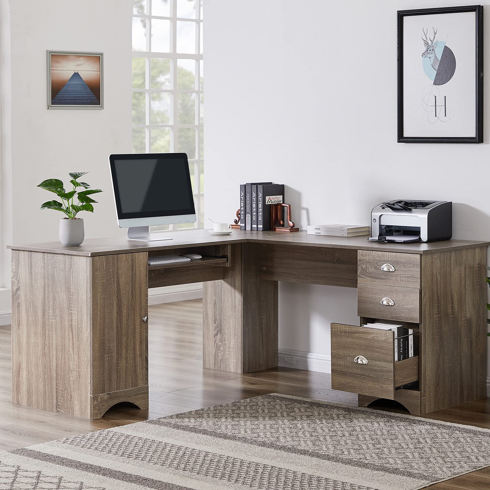 Modern Simple Style Computer Desk with 3 Drawers - Sturdy MDF Office Desk for Laptop & PC - Heavy Duty Study Desk for Home Office - Brown - Perfect for Remote Work & Small Spaces