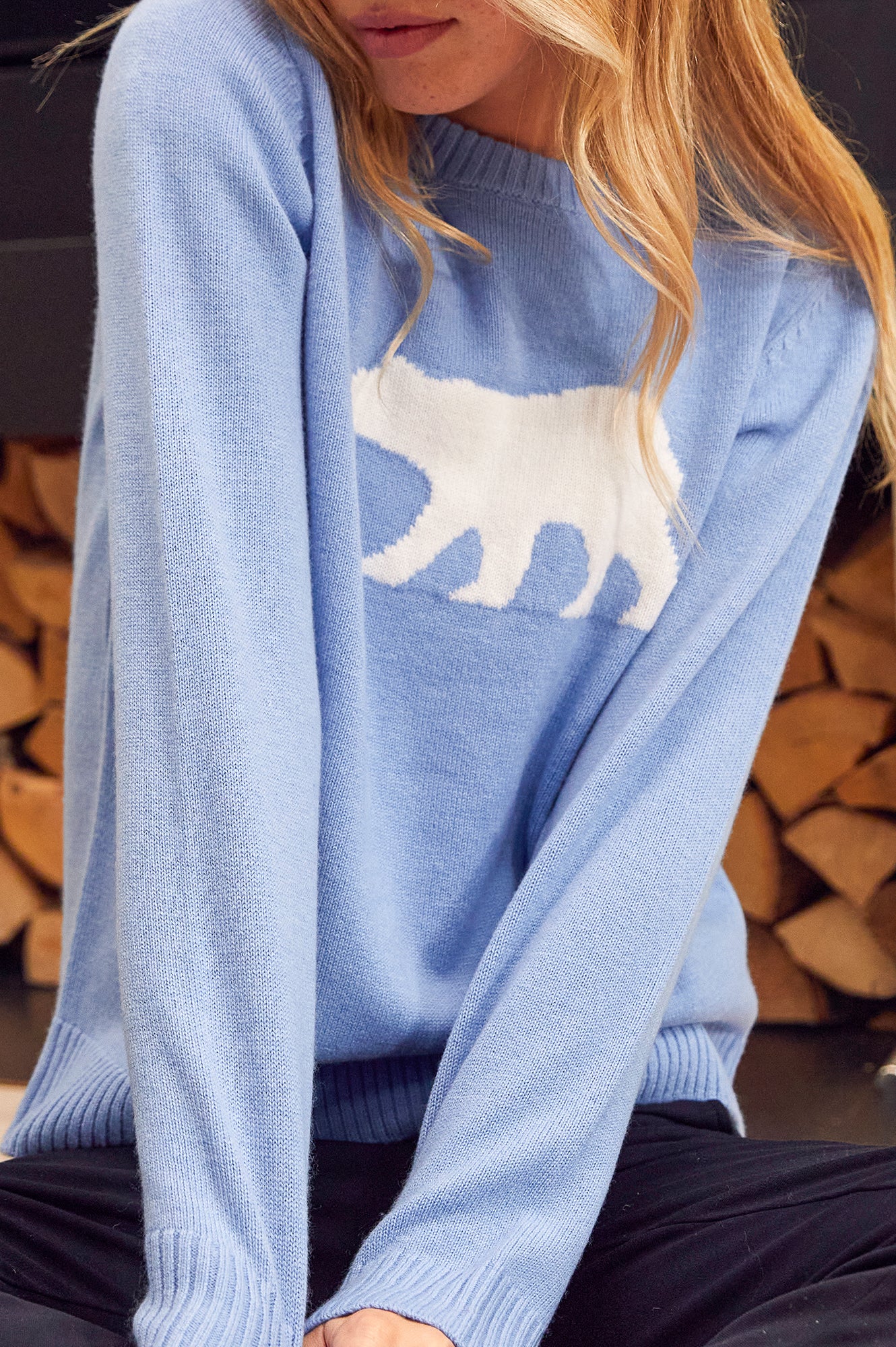Premium Merino Wool Polar Bear Sweater for Women & Men | Soft & Warm Winter Knitwear | Serene Blue & Cream Color | Cozy Holiday & Casual Outfit