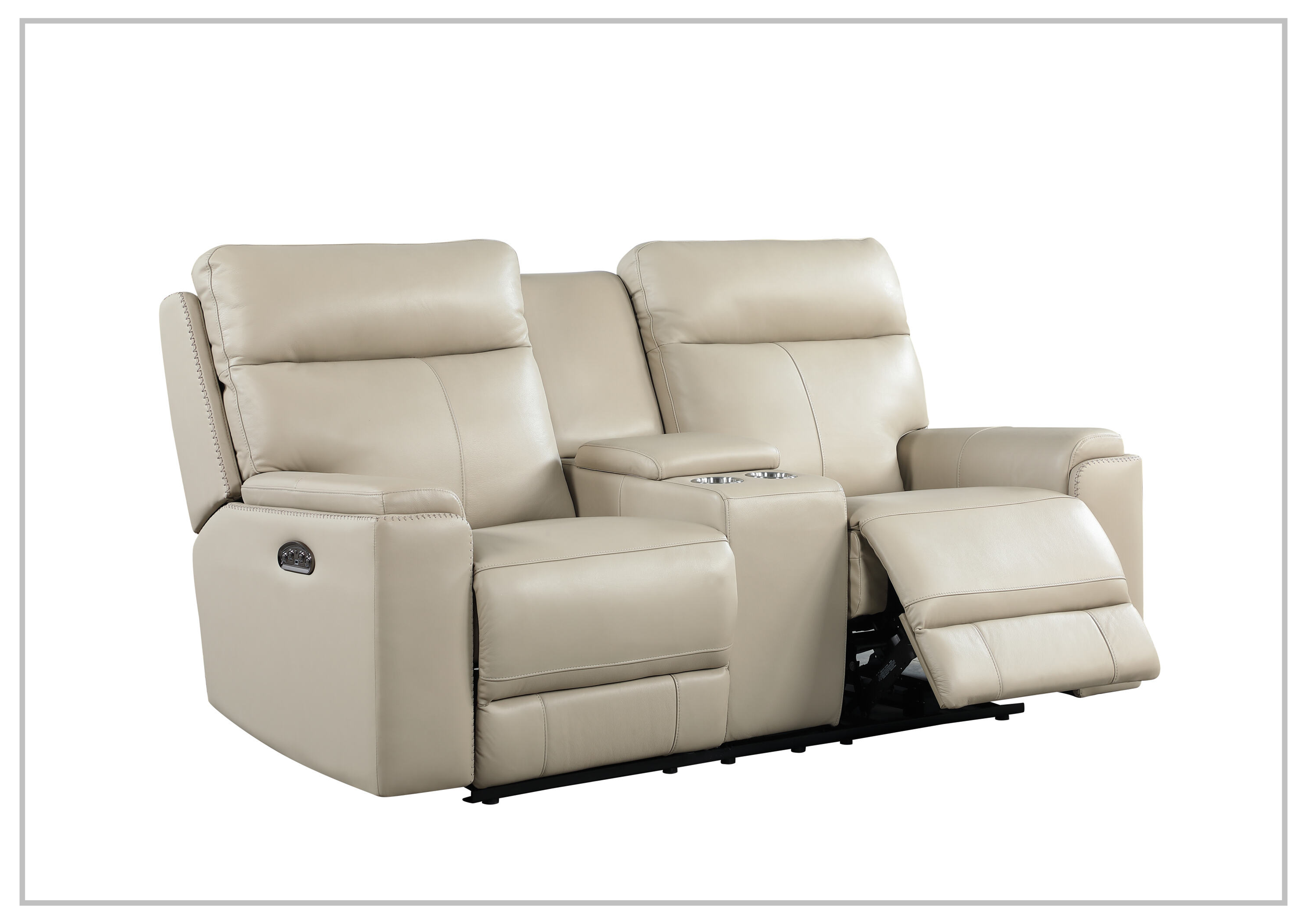 Gio Italia Bruna 2-Seater Genuine Leather Power Reclining Sofa with Console - Modern Living Room Furniture for Home Theater & Relaxation