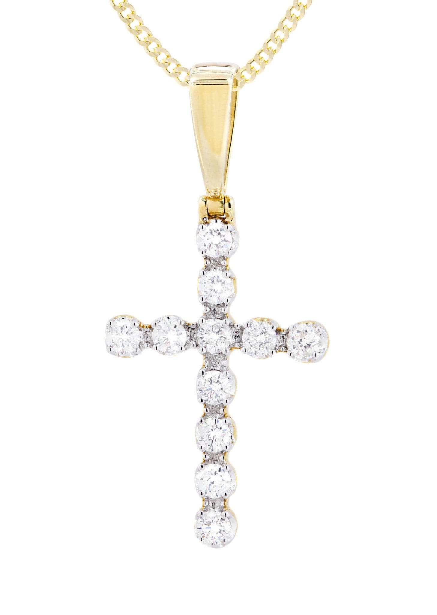 14K Yellow Gold Diamond Cross Pendant Necklace - 1.49 Carat Dainty Religious Jewelry for Women - Perfect for Baptism, First Communion & Everyday Elegance