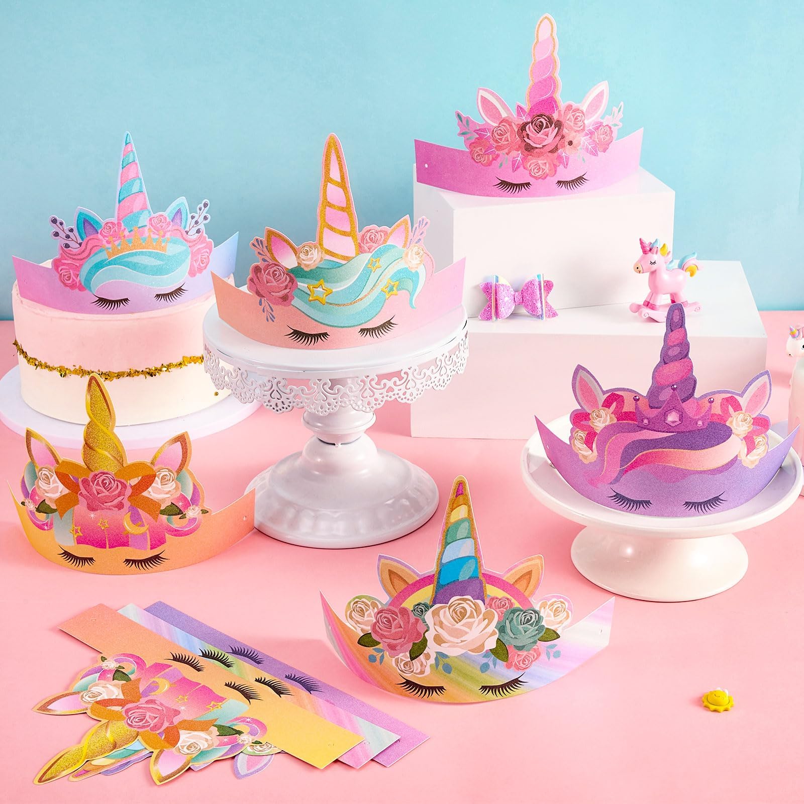 WERNNSAI 12-Pack Unicorn Party Crowns for Kids - Glitter Paper Princess Tiara Headbands, Birthday Party Decorations, Classroom Supplies & Costume Accessories | Perfect for Unicorn Themed Parties, Dress-Up Play & School Events