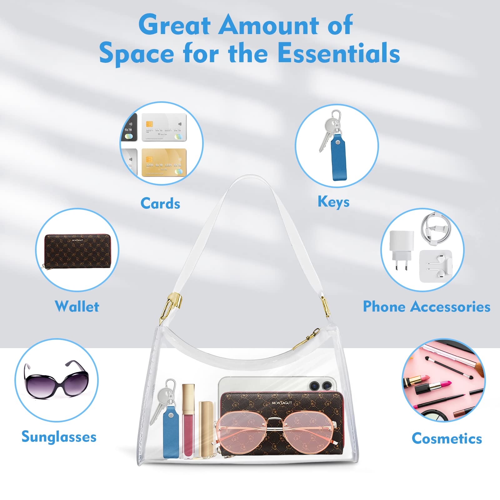 Stadium Approved Clear Bags for Women - PVC Transparent Purse for Concerts, Sports Events & Music Festivals | Durable & Stylish Crossbody Bag