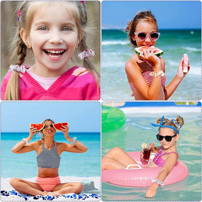FAMEZA 12-Pack Flamingo Hair Scrunchies - Tropical Pineapple & Hawaii Themed Elastic Hair Bands for Women & Girls - Soft Hair Ties for Daily Use, Beach Vacations & Summer Styling