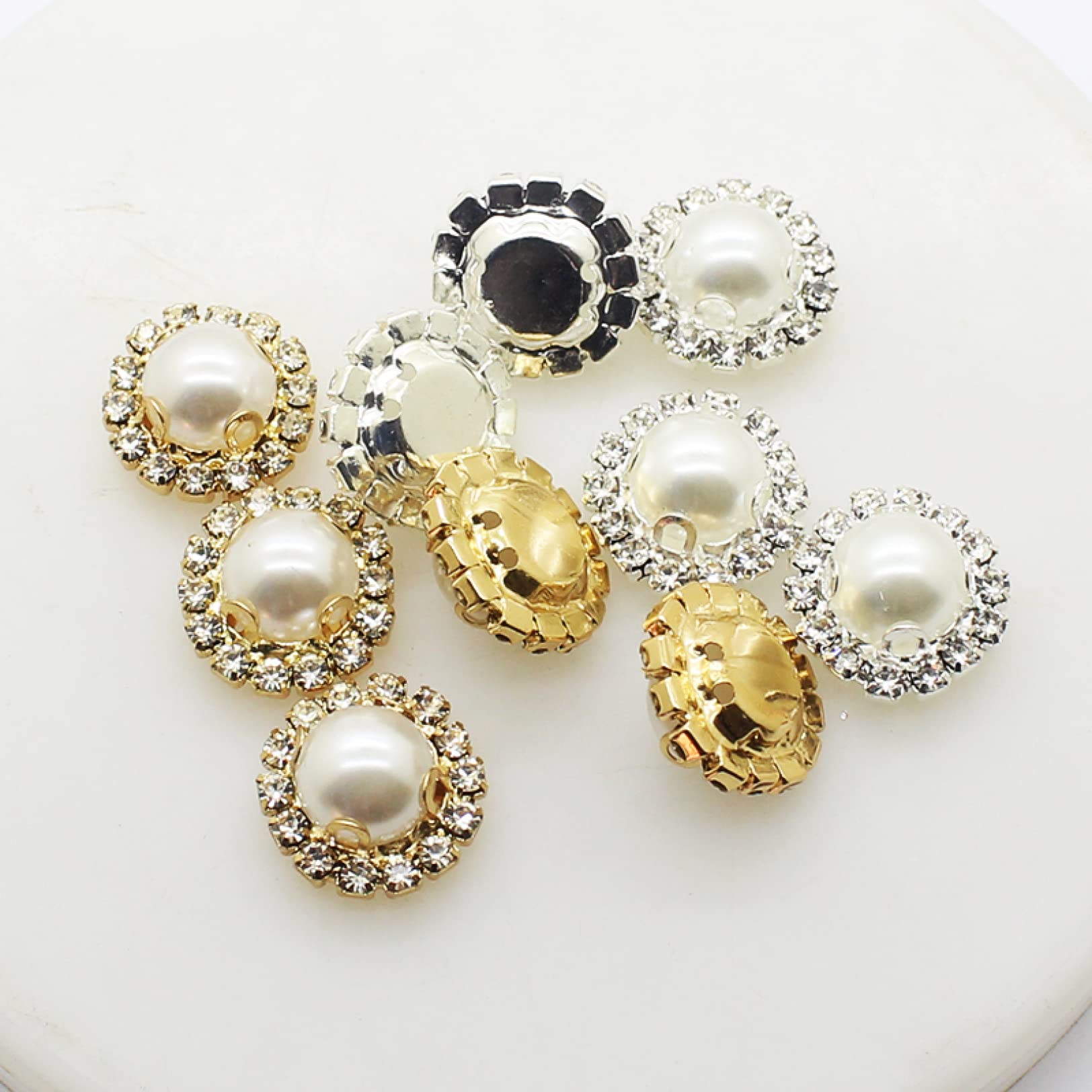 Fashion Pearl Rhinestones Buttons for DIY Sewing - 30Pcs Gold or Silver Shiny Decorative Buttons for Clothing, Handbags, Dresses & Craft Projects