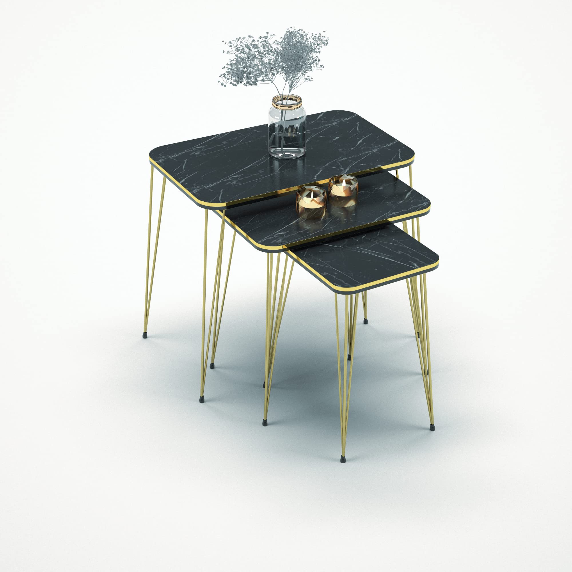 3-Piece Rectangular Nesting Coffee Table Set - Modern Woodgrain Side Tables for Living Room, Bedroom - End Tables, Nightstands, Small Accent Tables - Perfect for Compact Spaces & Home Decor