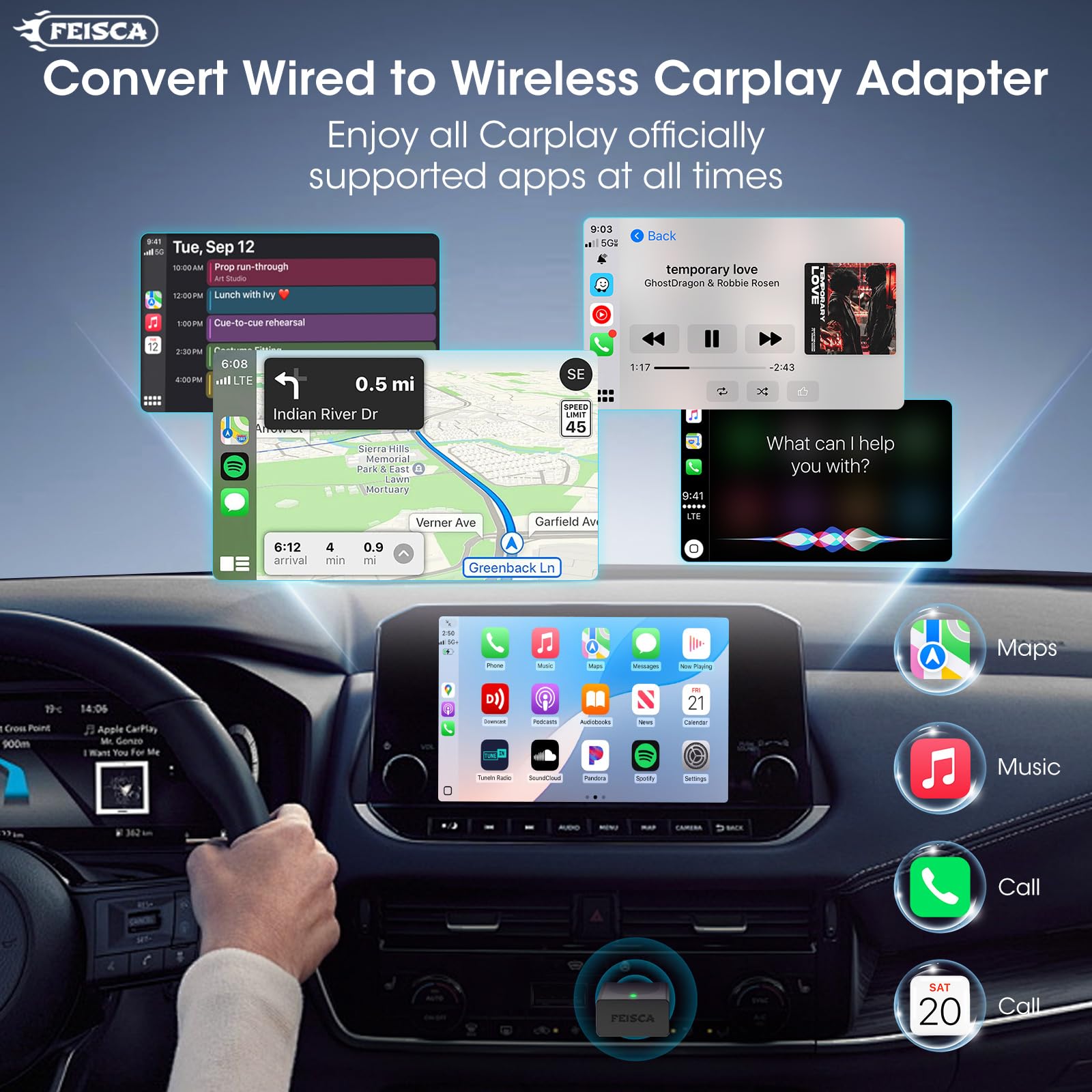 Wireless CarPlay Adapter for iPhone - Bluetooth 5.3 & WiFi 5.8GHz - Plug & Play Mini USB Dongle - Stable Fast Connection - Convert Wired to Wireless CarPlay - Perfect for Commuting, Road Trips & Daily Driving