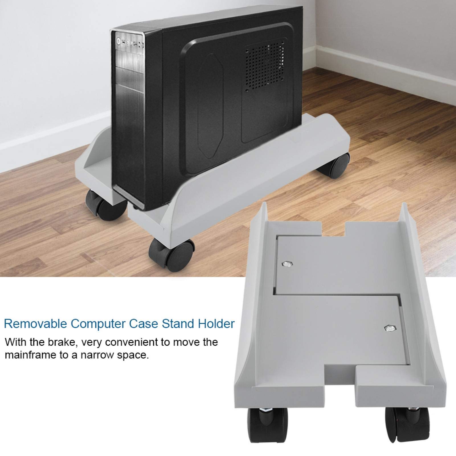 Kuuleyn Universal Computer Case Holder - Adjustable Removable PC Stand Bracket with Brake for Desktop & Tower Cases (Grey) - Perfect for Office, Gaming Setup & Home Workspace Organization