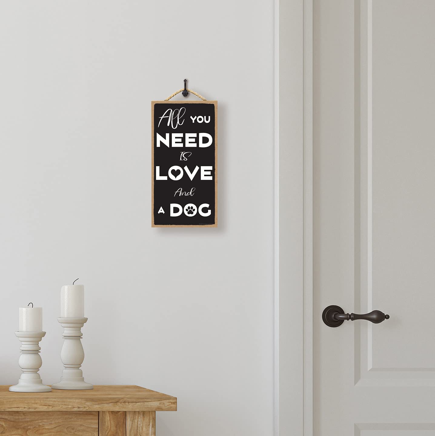 Dog Wall Decor - Pet Room Signs - Home Decor for Dog Lovers - 5x10 Inch Wooden Dog Sign (Love and Dog Theme) - Perfect for Living Room, Bedroom or Dog Nursery
