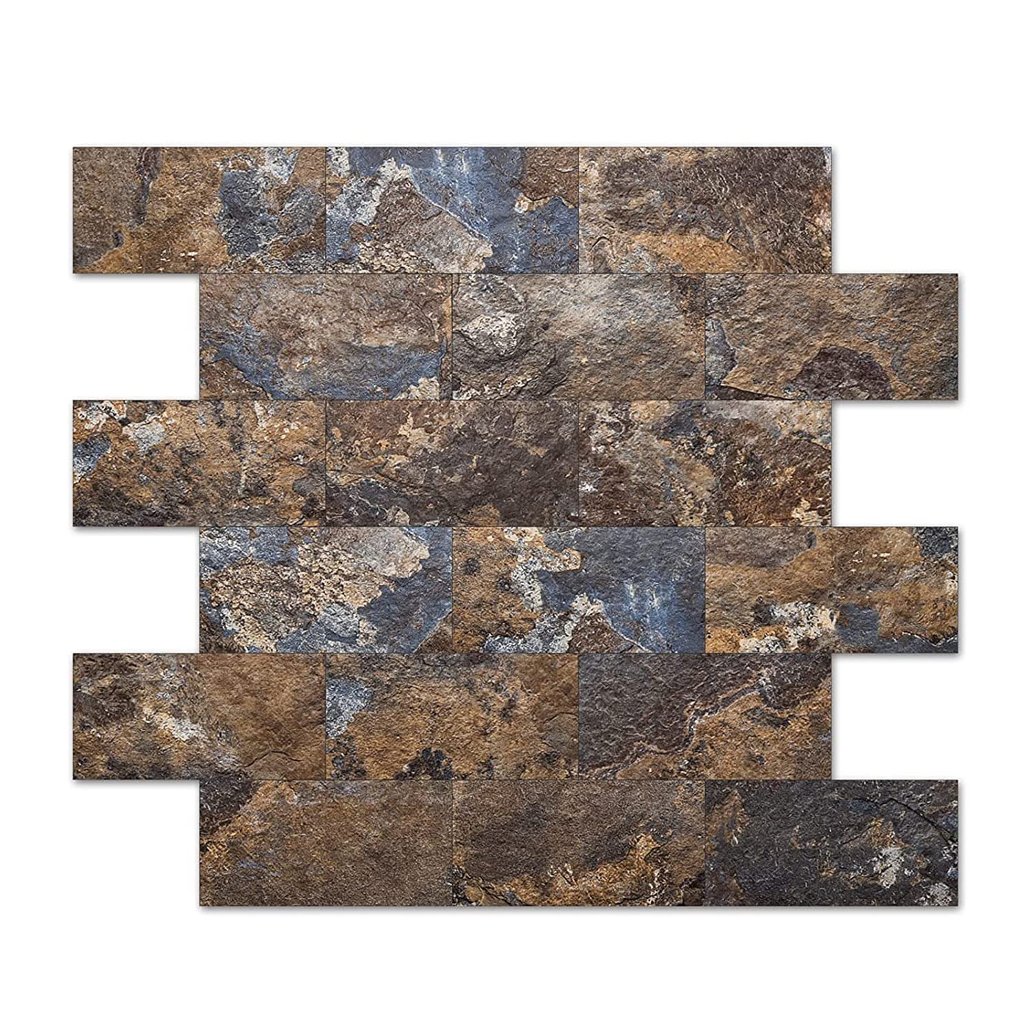 LONGKING 10-Sheet Peel and Stick Backsplash Tile - Waterproof PVC Self-Adhesive Wallpaper for Kitchen, Bathroom Vanity, Laundry Room - Rustic Slate Design, Easy DIY Home Décor Upgrade (Perfect for Renters & Homeowners)