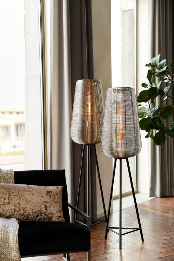 Adeta Modern Tripod Floor Lamp - Medium/Large Size in Matt Black, Nickel & Gold Finishes - Perfect for Living Room, Bedroom, or Office Lighting