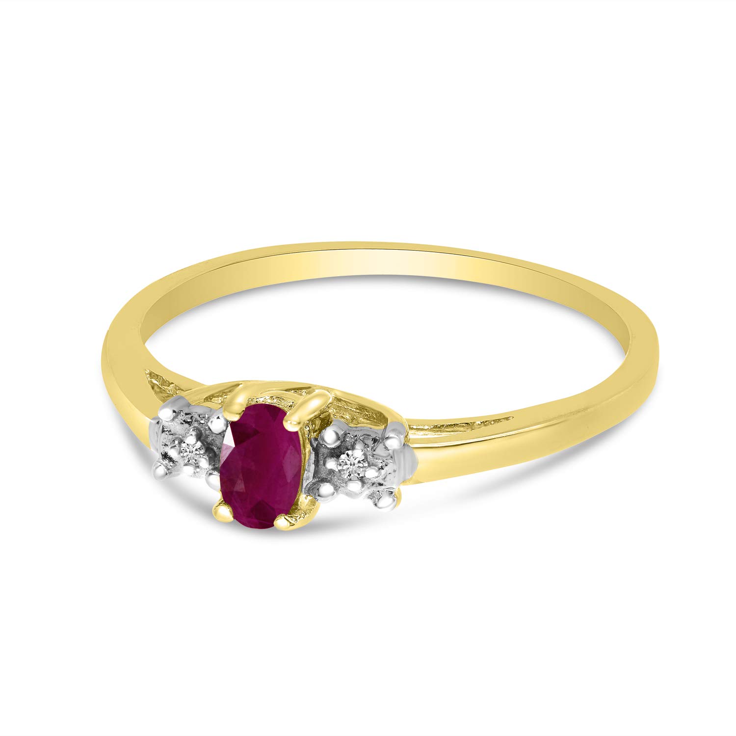 10K Yellow Gold Oval Ruby and Diamond Ring for Women - Elegant Vintage Style Engagement, Wedding, or Anniversary Jewelry Gift