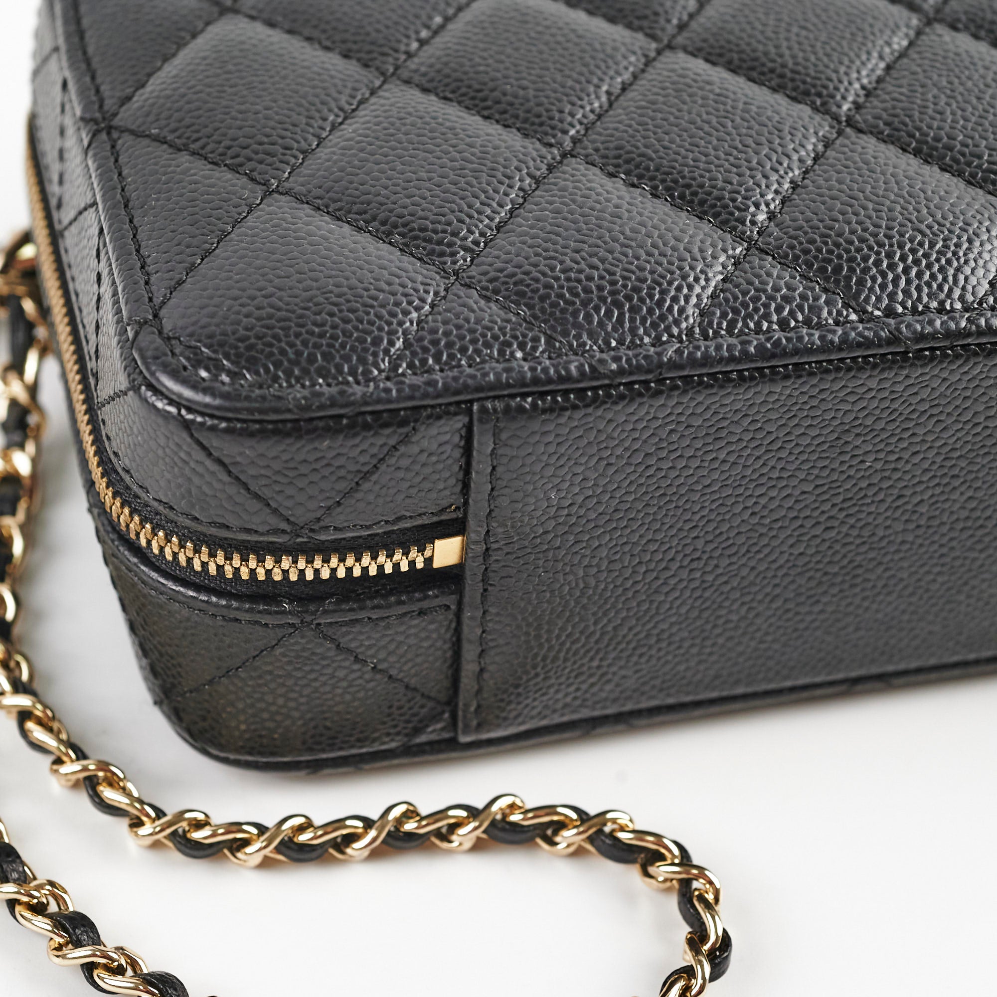 Authentic Chanel Caviar Vanity Bag with Top Handle - Microchipped Black Leather - Perfect for Evening Events & Luxury Travel Accessories