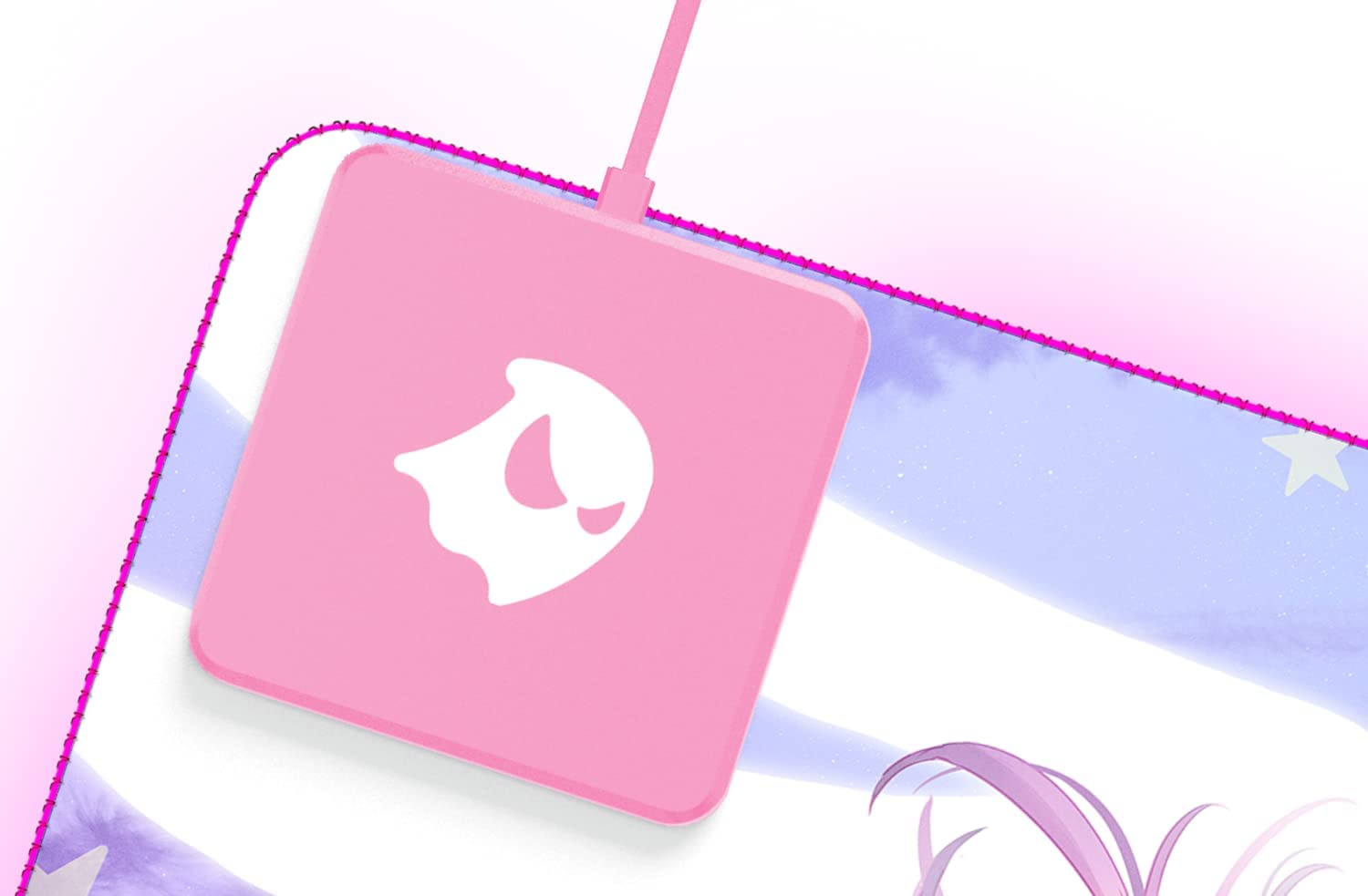 Ghost P1 Magical Girl Edition XL Gaming Mouse Pad - Stitched Edges RGB Mouse Mat with Micro-Weave Cloth & 10W Qi Wireless Charger (31.5x11.8in) - Perfect for PC Gaming, Office Work & Anime Enthusiasts