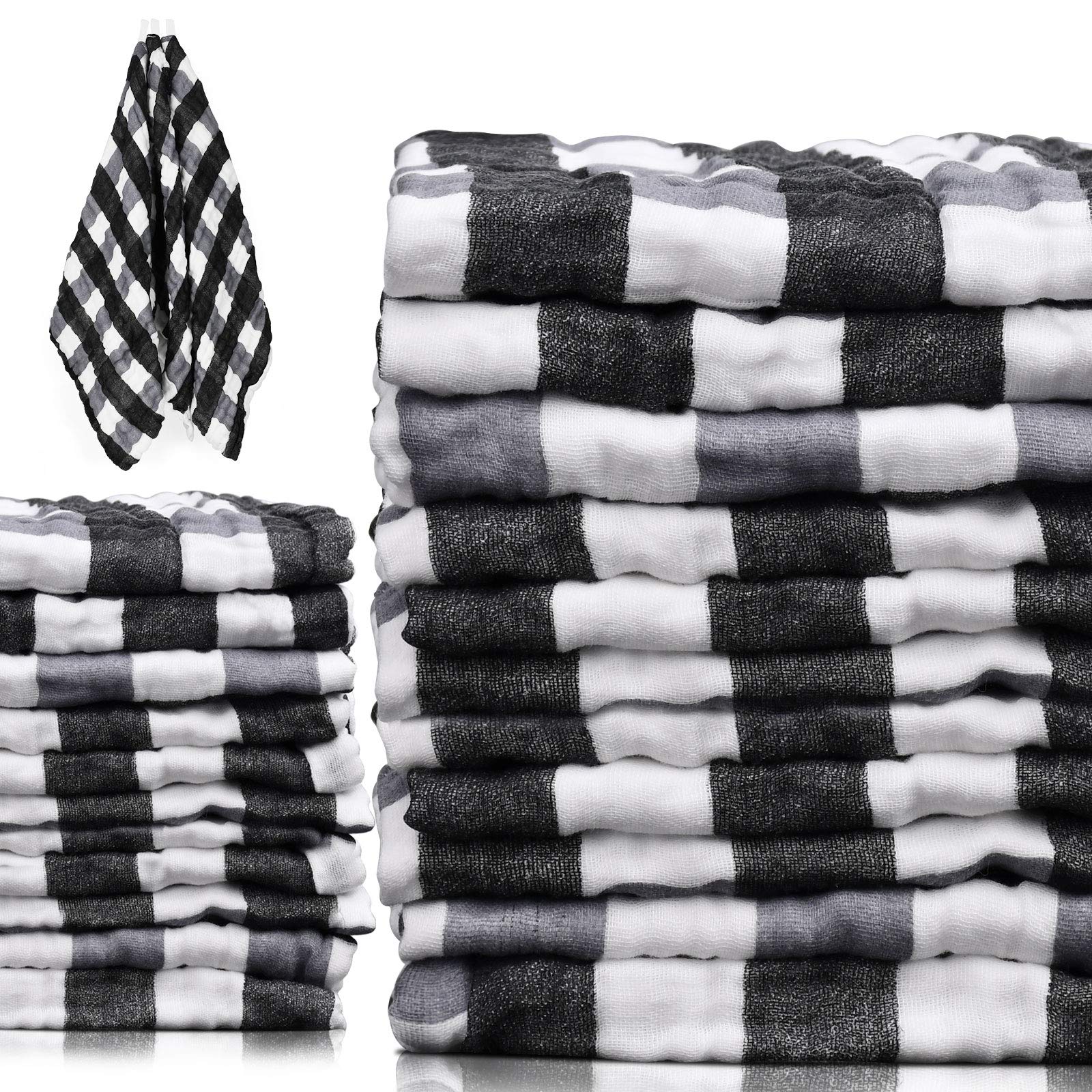 Super Soft Absorbent 100% Cotton Kitchen Towels Set of 12, Fast Drying Waffle Weave Dish Towels for Drying Dishes, 12x12 Inch Hanging Kitchen Washcloths for Everyday Use and Entertaining