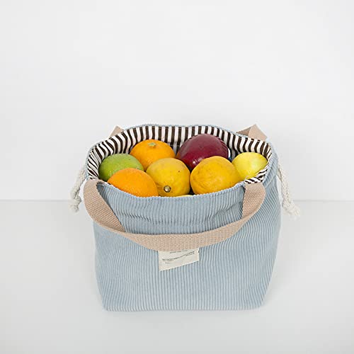 Pastel Green Corduroy Lunch Bag for Women - Cute Aesthetic Drawstring Lunch Box & Hand Bag - Perfect for Work, School, Picnics & Outdoor Activities