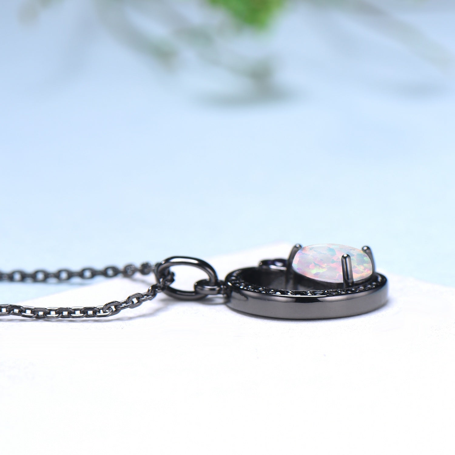 Magic Crescent Moon Black Gold Opal Amethyst Gothic Pendant Necklace - Unique Pear Shaped Fire White Opal Black Spinel Jewelry for Women | Perfect for Halloween, Gothic Fashion, Witchy Aesthetic & Boho Chic Outfits