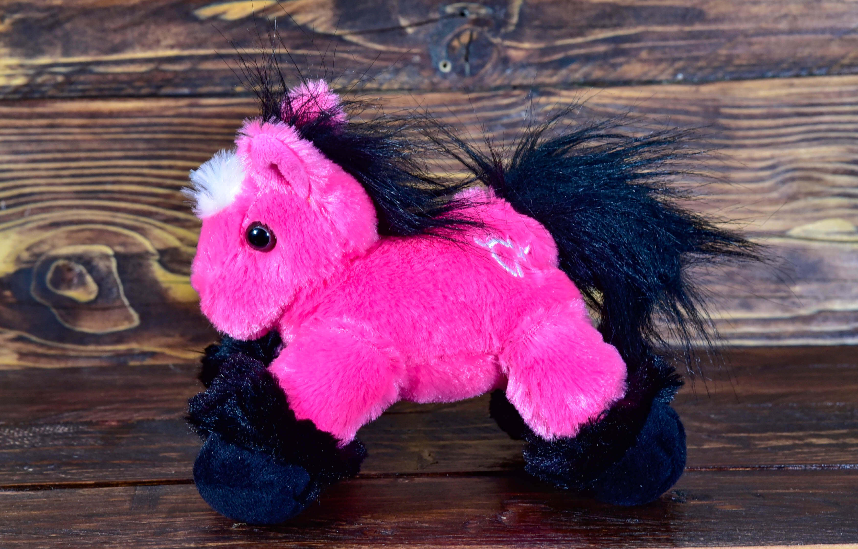 Hot Pink & Black Plush Horse Toy - Soft Stuffed Animal for Kids, Western Cowgirl Theme - Perfect for Playtime, Nursery Decor & Cowboy-Themed Parties