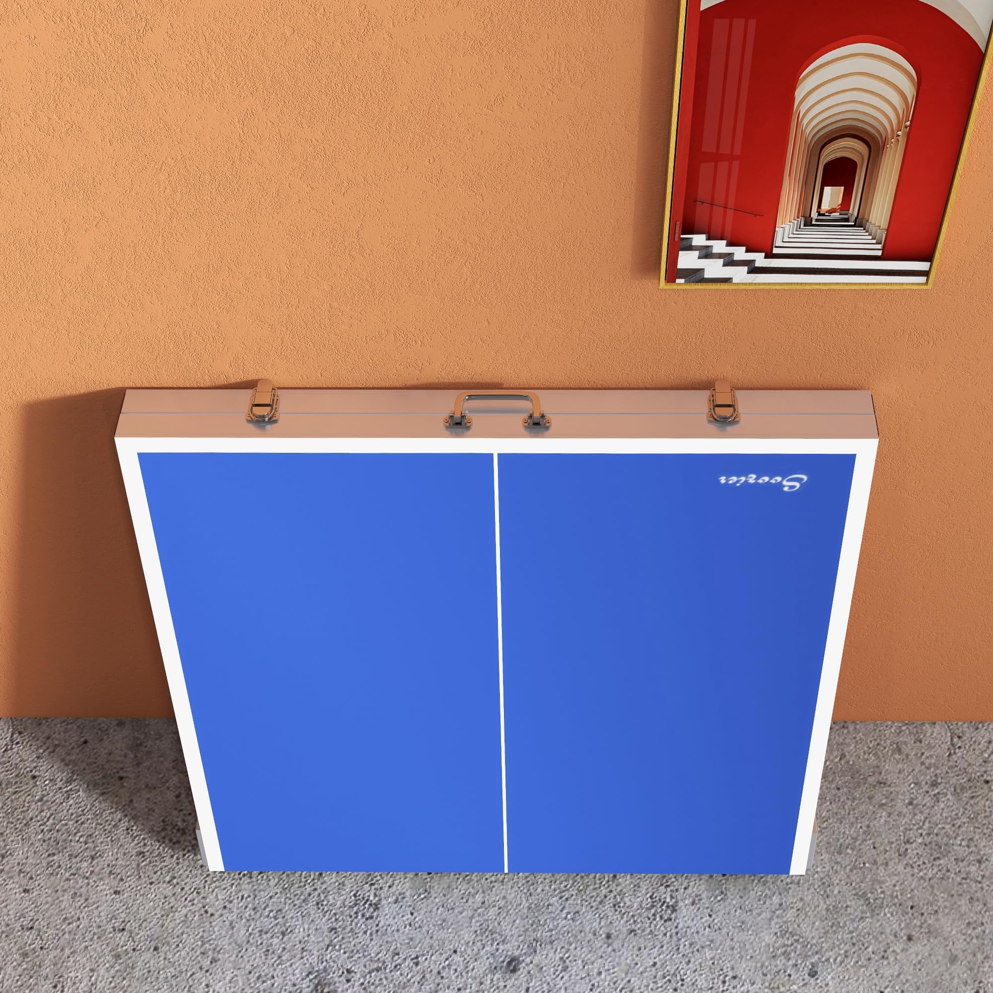 Soozier Foldable Mini Ping Pong Table Set - Indoor/Outdoor Table Tennis with Net, 2 Paddles & 3 Balls | Adjustable Feet & Easy Assembly | Perfect for Home, Office, Backyard or Game Room Fun