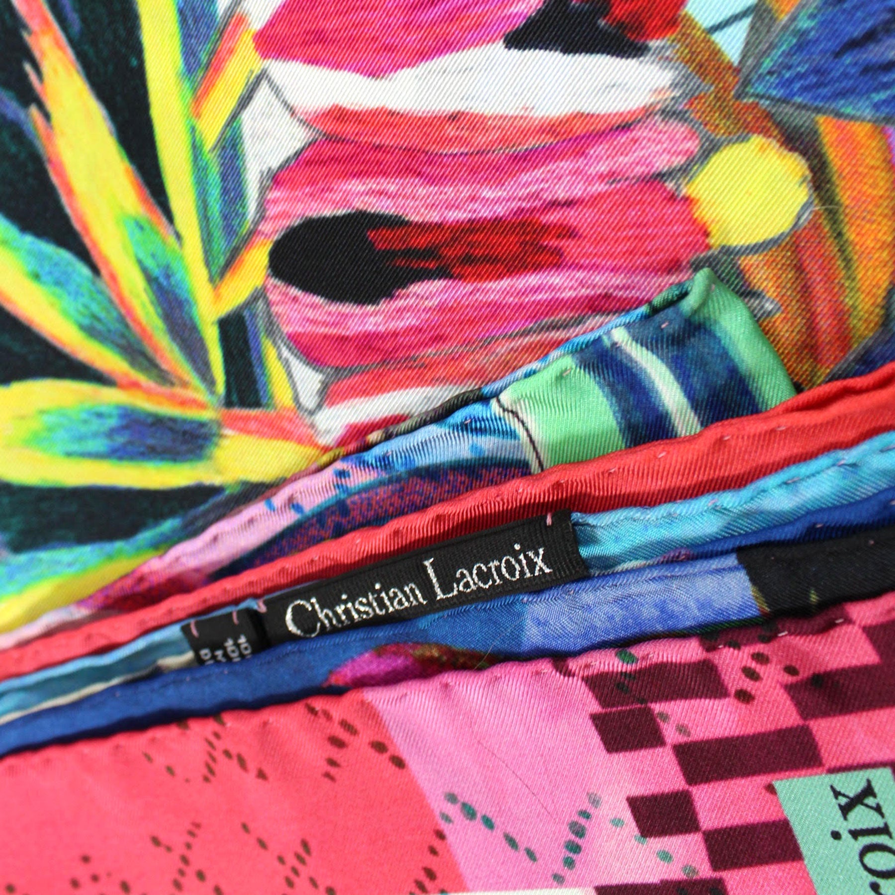Christian Lacroix Pink Aqua Floral Silk Square Scarf - Luxury Designer Twill Foulard Shawl for Women, Gift & Special Occasions
