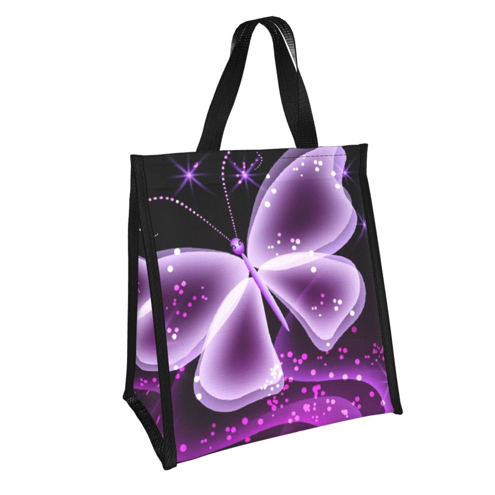 Stylish Reusable Insulated Lunch Bag for Women & Men - Cute Purple Butterfly Print Cooler Tote for Work, School & Picnics