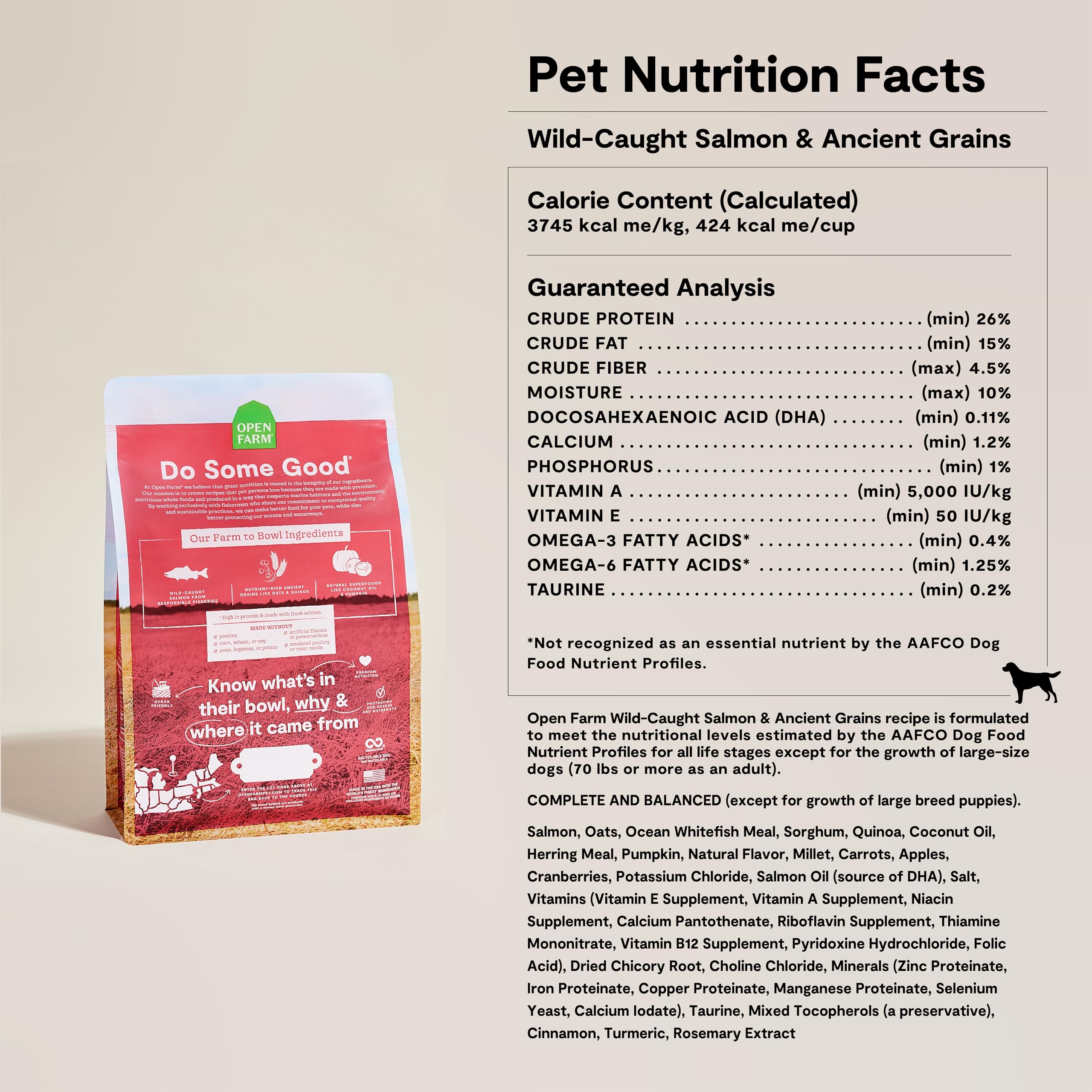 Open Farm Ancient Grains Dry Dog Food - High Protein & Nutrient Dense with 90% Animal Protein, Non-GMO Fruits, Vegetables & Superfoods - Wild Caught Salmon Recipe - 11lb Bag for Adult Dogs - Perfect for Active Pets & Sensitive Stomachs