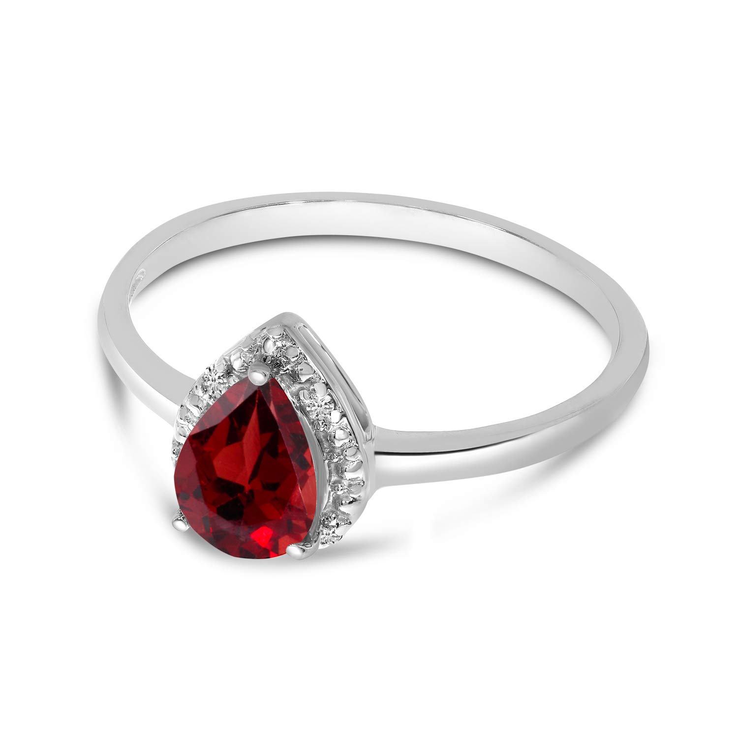 10K White Gold Pear-Shaped Garnet and Diamond Ring for Women - Elegant Engagement, Wedding, Anniversary Gift