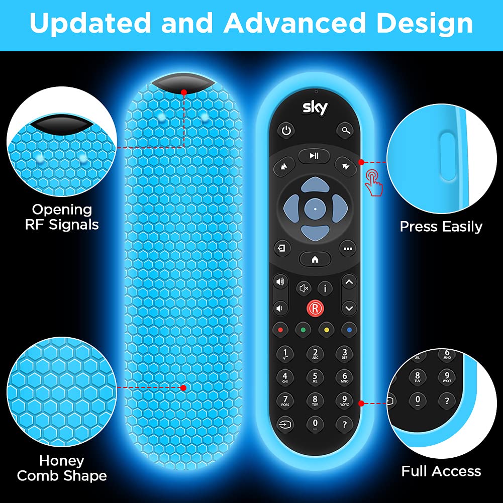 2 Pack Silicone Protective Cover for Sky Q Voice Remote Control SKY135 & Sky Glass Remote - Glow Blue + Glow Green | Shockproof Skin Case for Touch/Non-Touch Remotes | Perfect for Home Entertainment & TV Streaming Protection