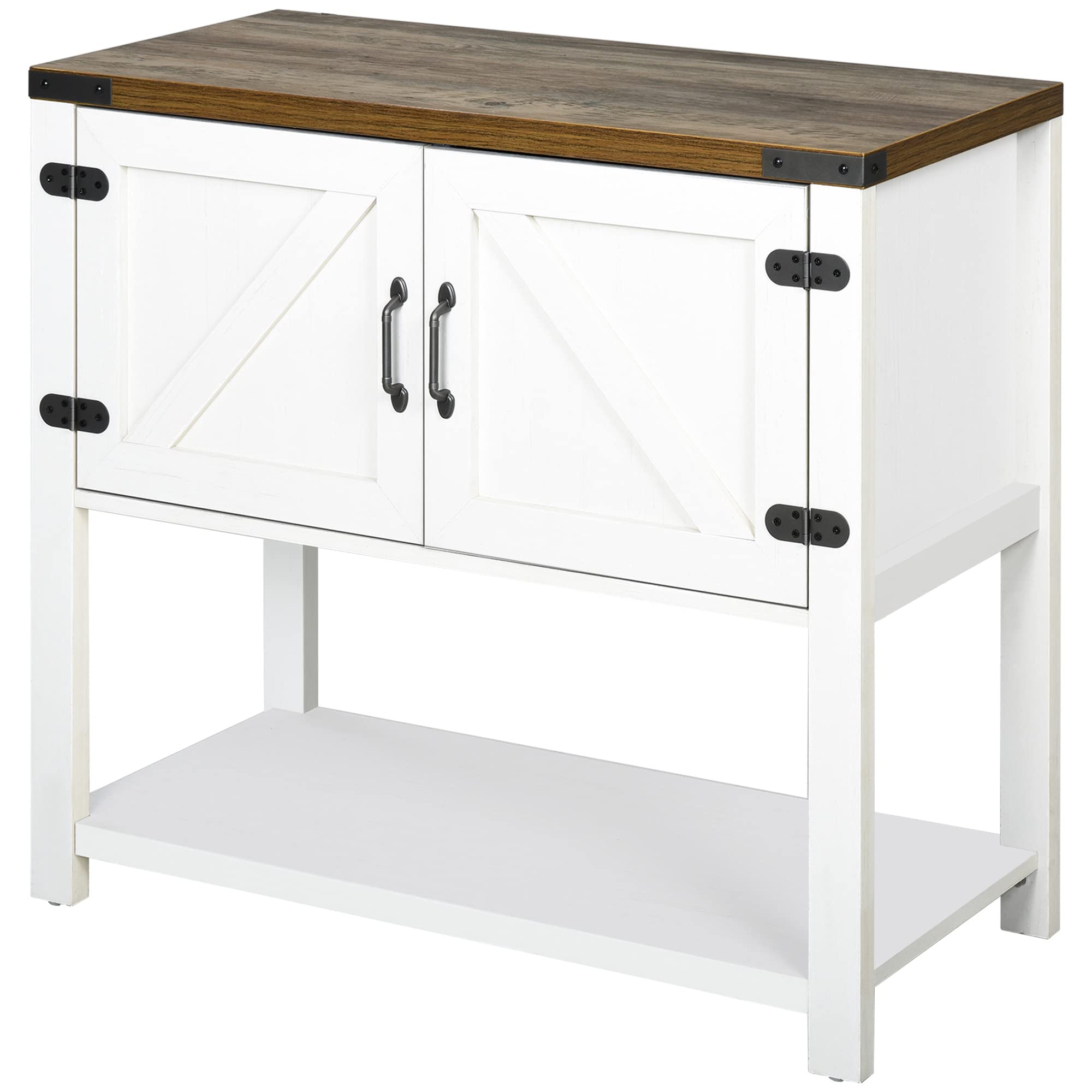 HOMCOM White Farmhouse Double Door Coffee Bar Cabinet - Sideboard Buffet with Bottom Shelf for Kitchen, Entryway & Living Room | Perfect for Coffee Station, Dining Storage & Home Organization