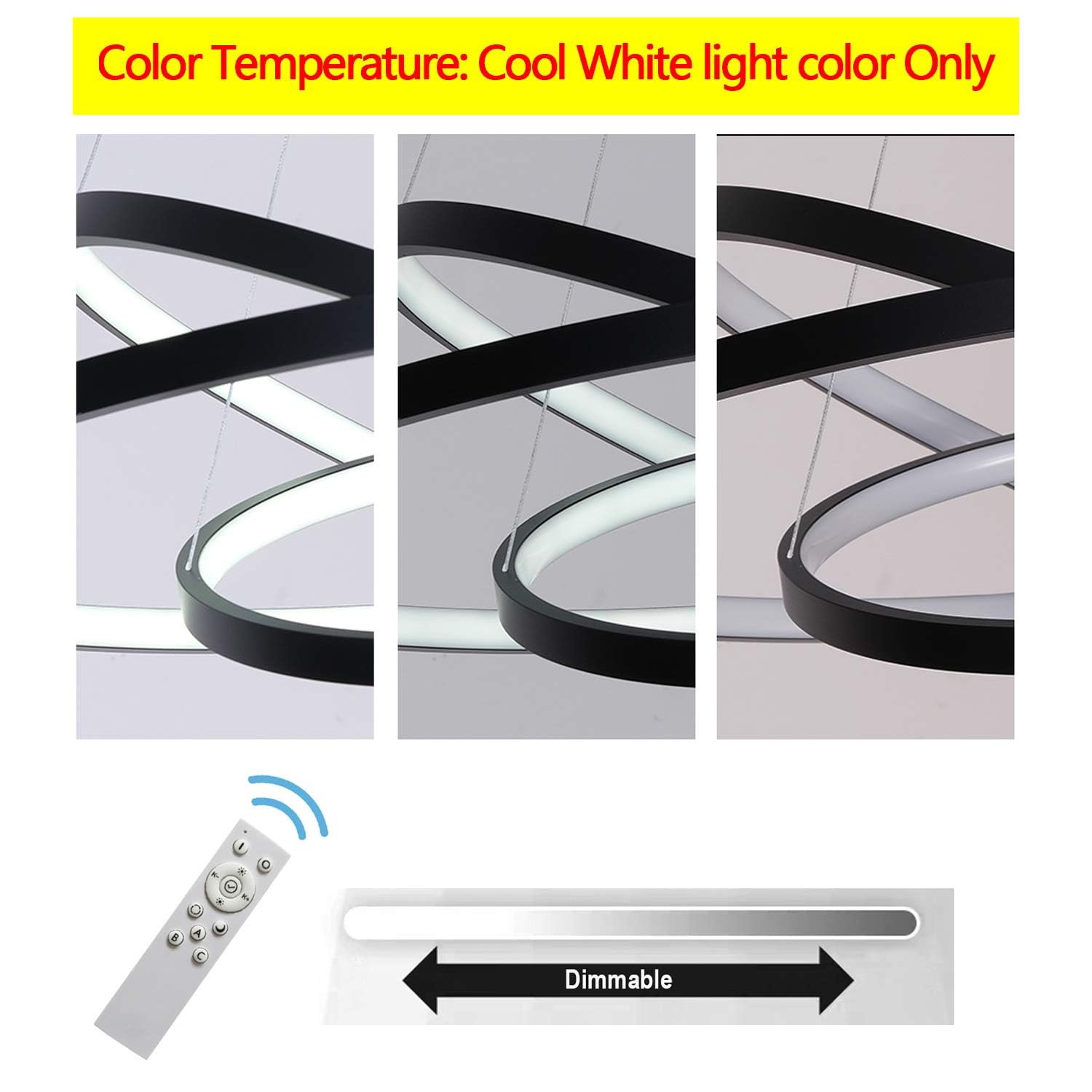 Modern LED Chandelier Lighting - Dimmable 4-Ring Ceiling Light Fixture in Cool White & Black for Dining Room, Living Room, Foyer, Bedroom | Contemporary Pendant Light for Home Decor & Ambient Lighting