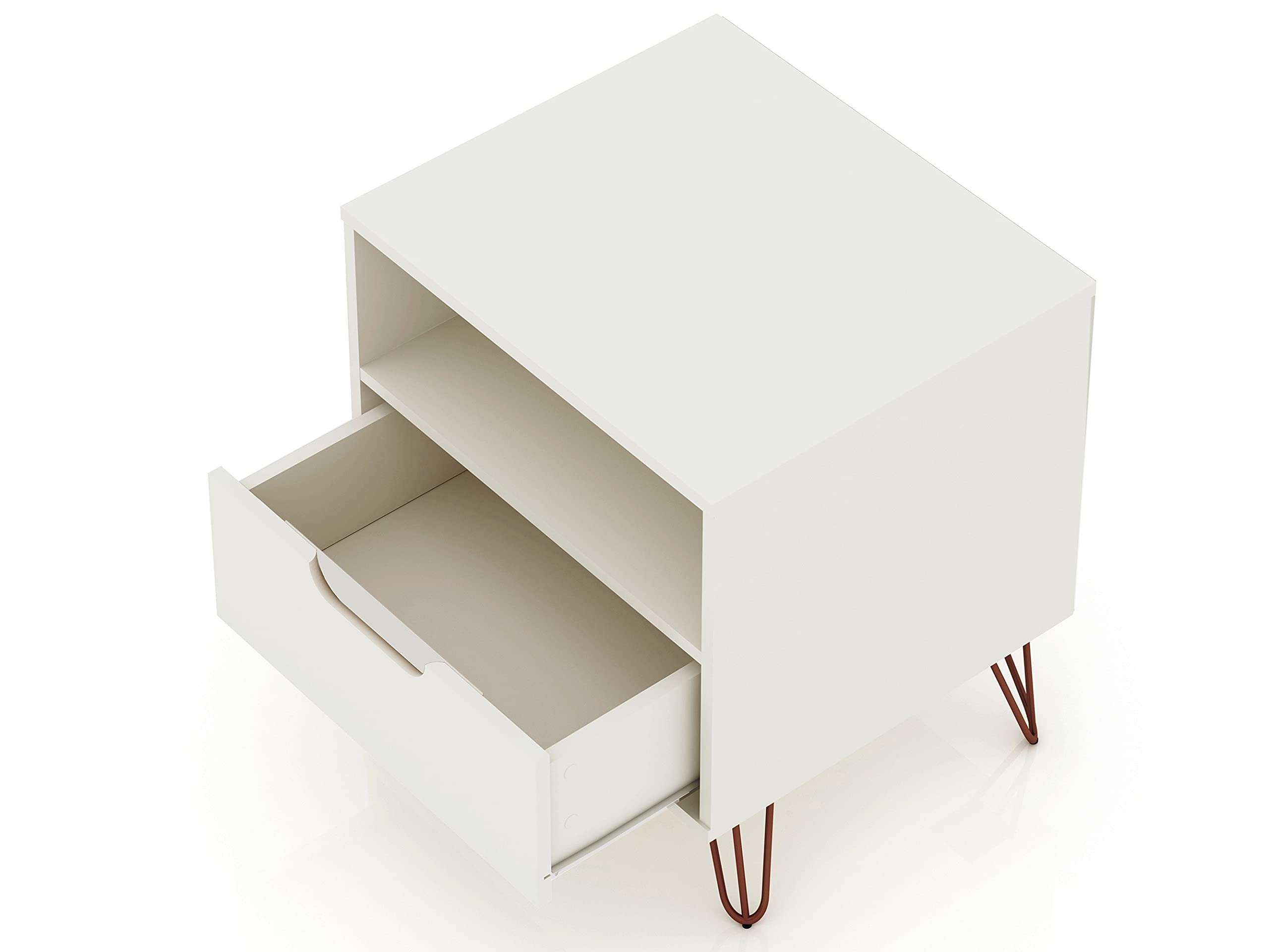 Mid Century Modern Nightstands Set of 2 with Drawer & Cubby - Functional Storage Organizer for Bedroom & Living Room - Off-White Bedside Tables - Perfect for Small Spaces, Guest Rooms & Apartment Decor