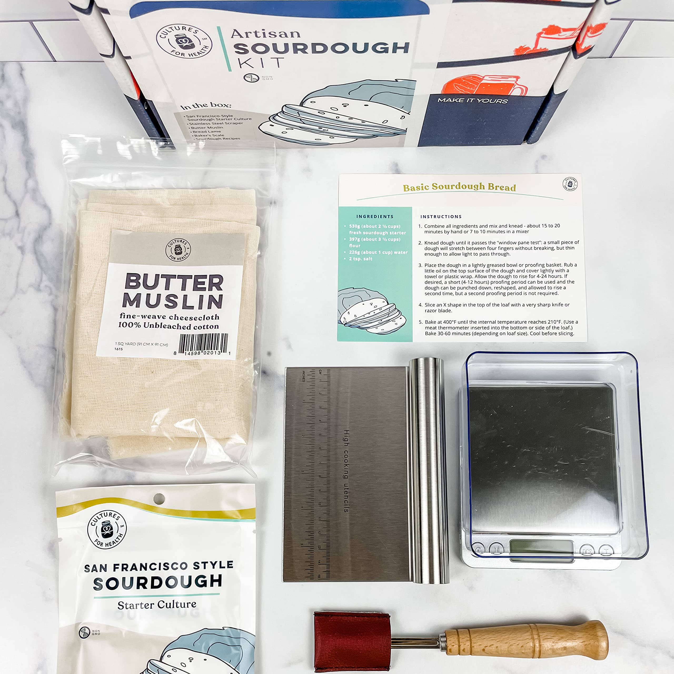 Artisan Bread Making Kit with San Francisco Sourdough Starter | 5-Piece DIY Baking Set Includes Baker's Scale, Bread Lame, Dough Scraper & Butter Muslin | Sourdough Bread Baking Supplies for Home Bakers | Perfect for Beginners & Bread Enthusiasts