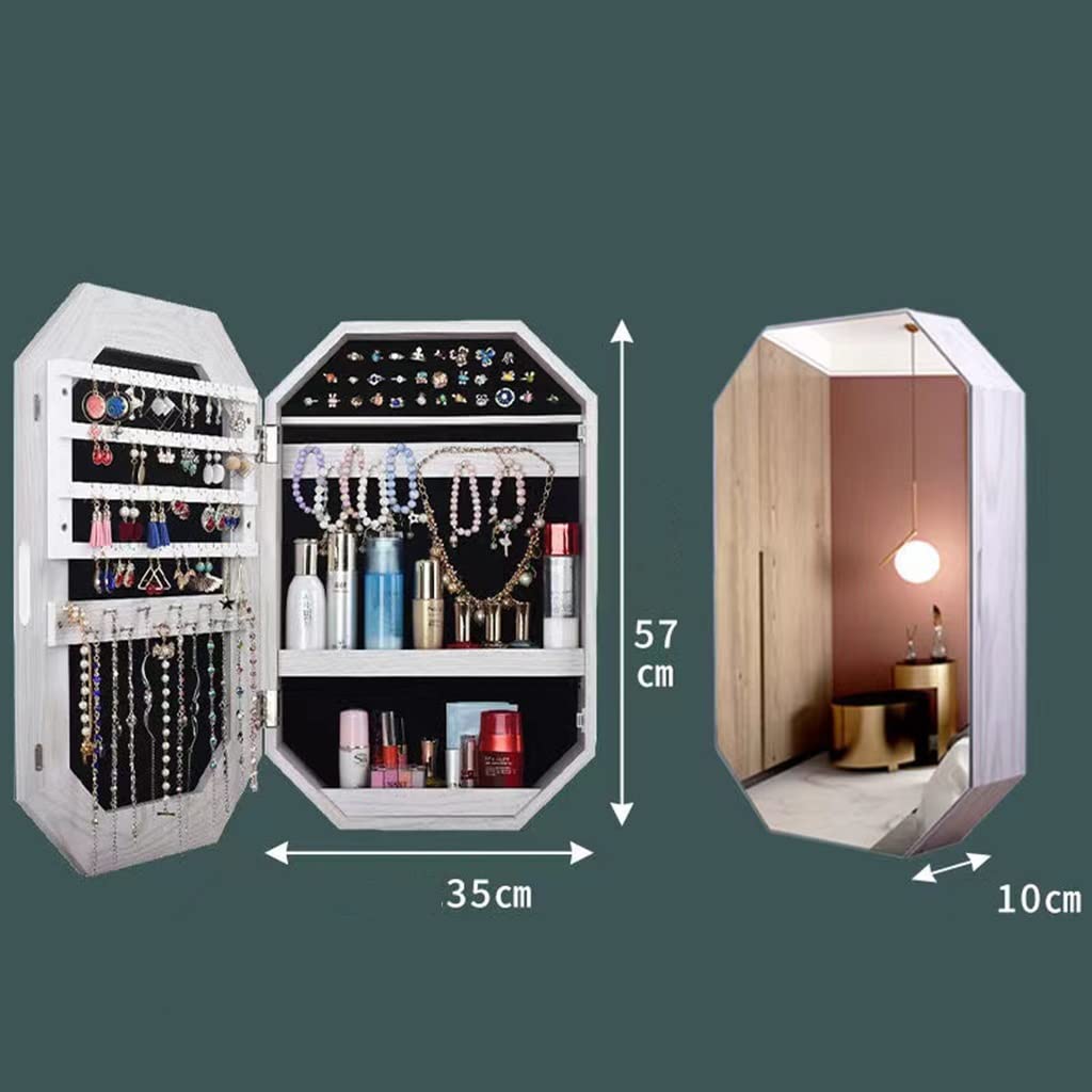 Wall Mounted Jewelry Armoire with Mirror & Lock - Jewelry Cabinet Organizer with Storage Box for Women & Girls - Blue Mirror Jewelry Case (90x65cm) - Perfect for Bedroom, Closet & Dressing Room Organization