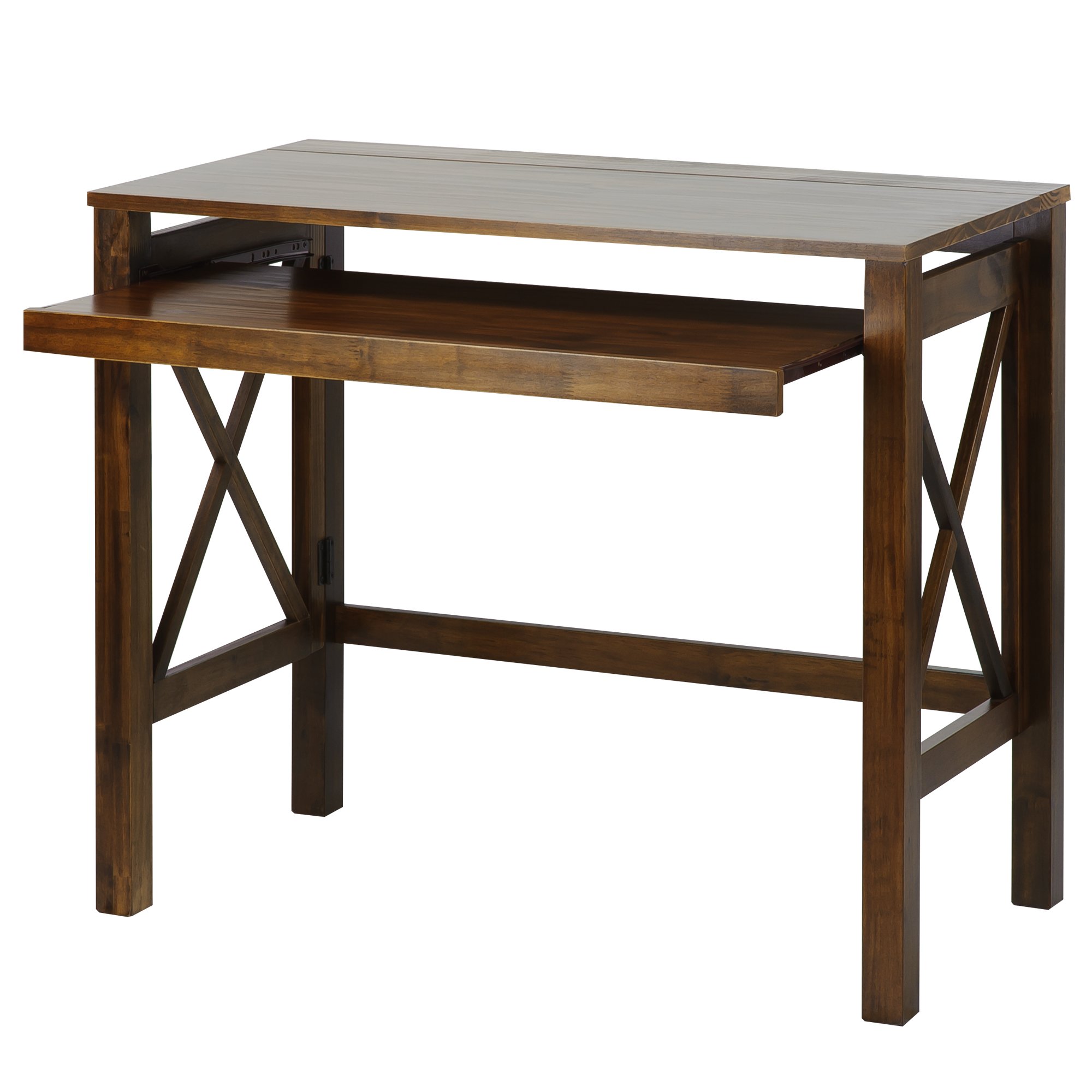 Casual Home Montego Pull Folding Desk - Warm Brown Wooden Writing Table with Storage Shelf | Space-Saving Home Office Desk for Small Rooms & Apartments