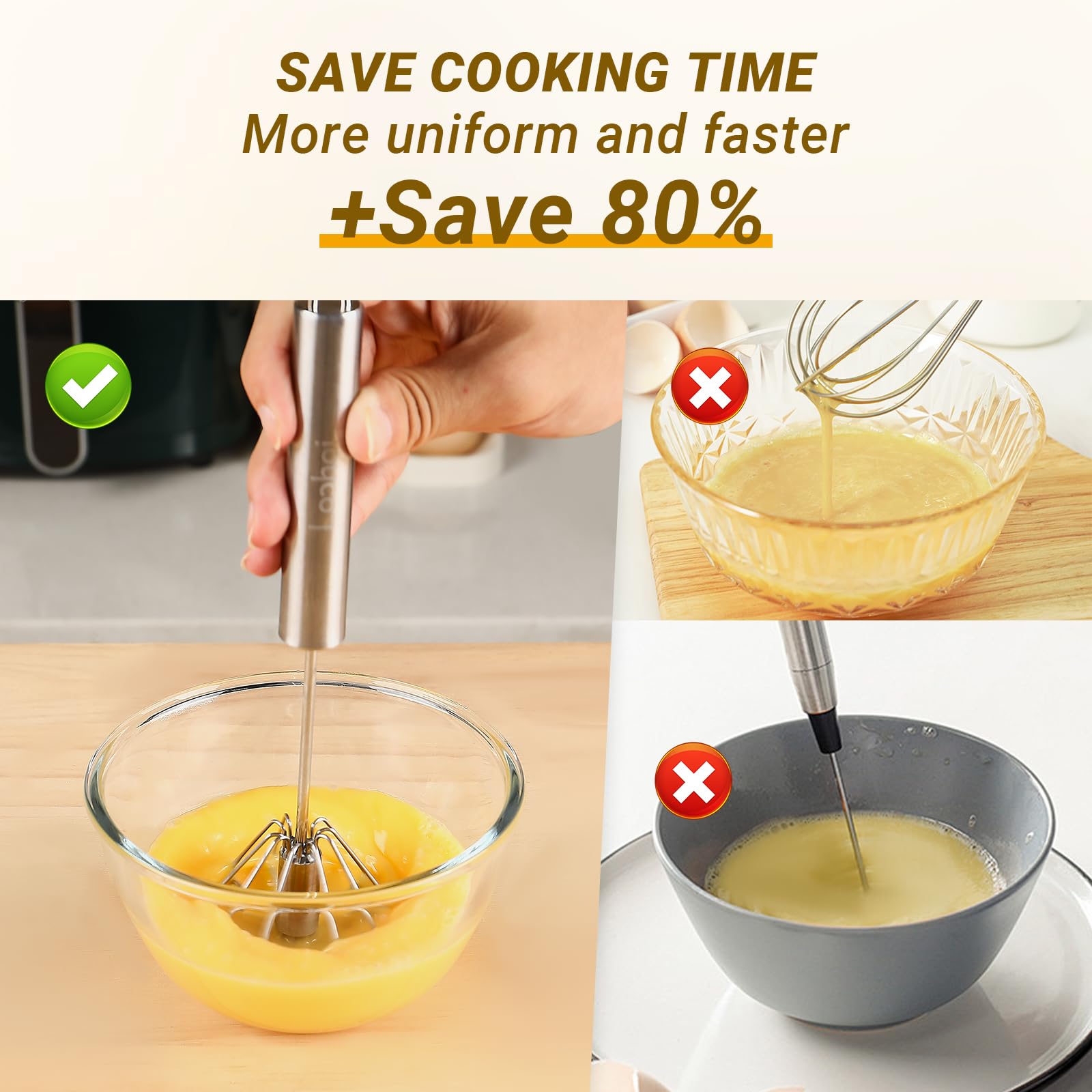 Stainless Steel Semi-Automatic Hand Push Whisk - 10 Inch Rotary Egg Beater & Milk Frother for Baking, Cooking, Mixing - Perfect for Kitchen, Cafe, and Home Use