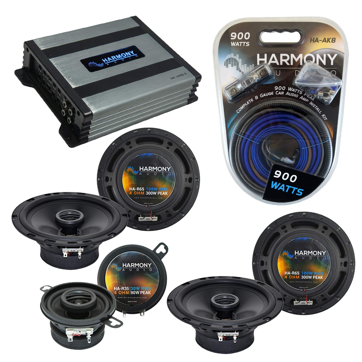 Harmony Audio HA-A400.4 4-Channel Amplifier Bundle with (2) HA-R65 and HA-R35 Speakers - Direct OEM Replacement for 2004-2006 Lexus RX330 | Car Audio Upgrade for Enhanced Sound Quality & Bass Performance