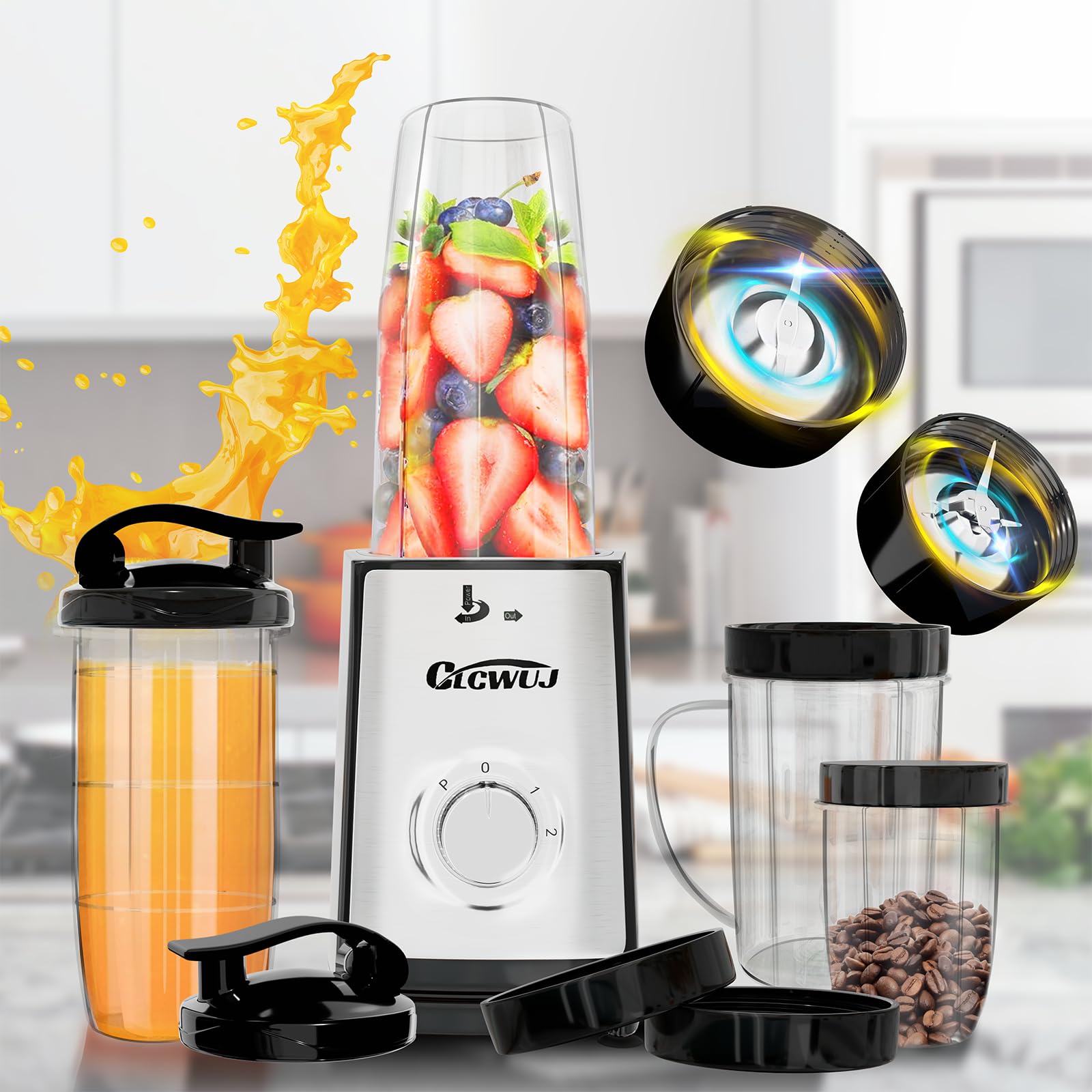 **Premium Mini Bullet Blender - 12-Piece Personal Blender Set for Smoothies, Shakes & Grinding - Includes 10oz, 17oz (x2) & 23oz Portable Cups (Silver) - Perfect for Kitchen, Gym & On-the-Go Blending**