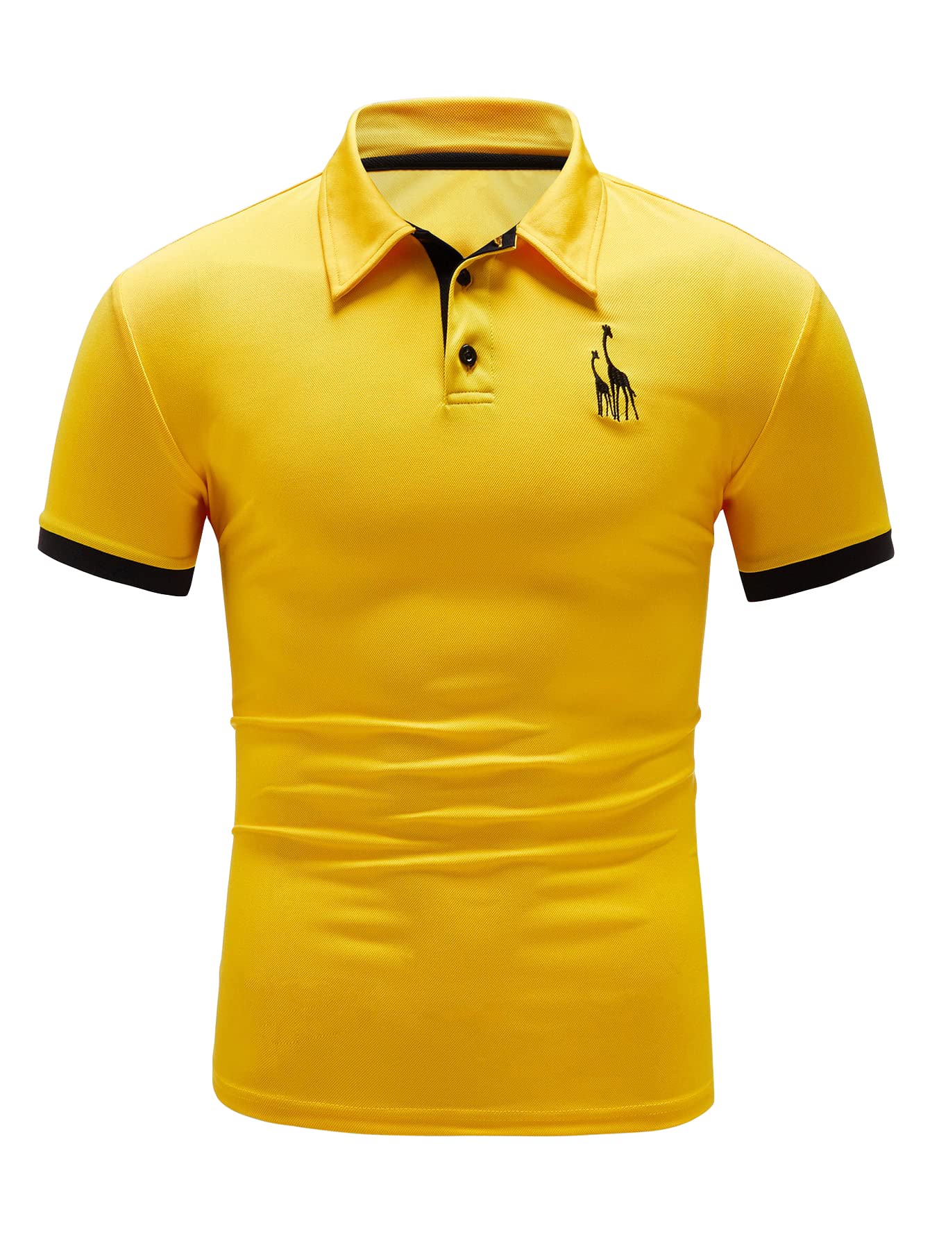 WDIRARA Men's Short Sleeve Polo Shirts - Color Block Design with Antler Embroidery - Breathable Work Shirt in Blue, Red & White - Perfect for Office, Golf & Casual Wear
