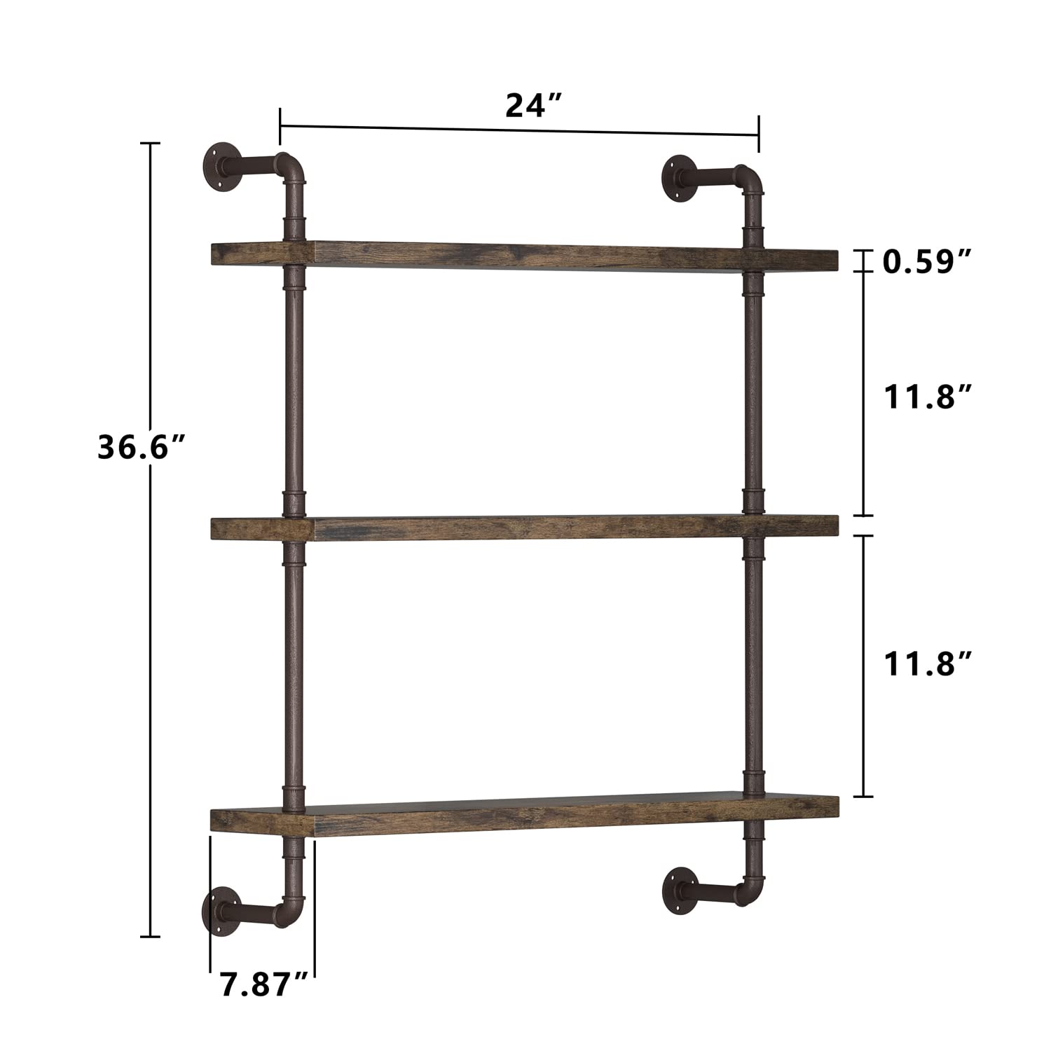 **Industrial Pipe Shelf Wall Mounted - Rustic Wood Floating Shelves, 3-Tier Wall Display Bookshelf - Storage Rack for Kitchen, Office, Bathroom Organization & Home Decor (24inch x 2) - Perfect for Small Spaces, Farmhouse Style & Modern Industrial Decor**
