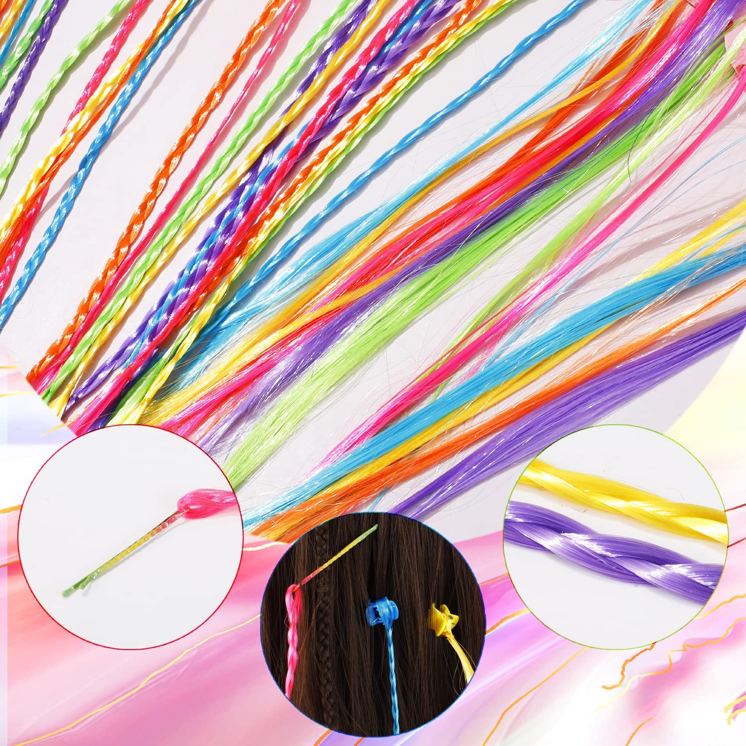 Colorful Kids Hair Clips & Braids - 12PC Hair Extensions for Girls, Party & School Styles