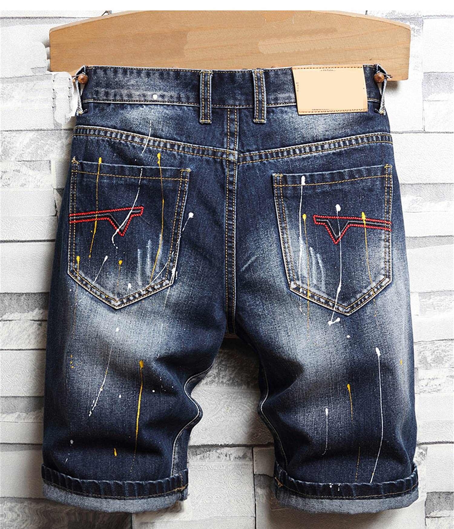 Men's Slim Fit Stretch Denim Shorts - Casual Straight Leg Ripped Jeans with Distressed Holes (Dark Blue, Size 38) | Perfect for Summer Outings, Beach Trips & Streetwear Fashion