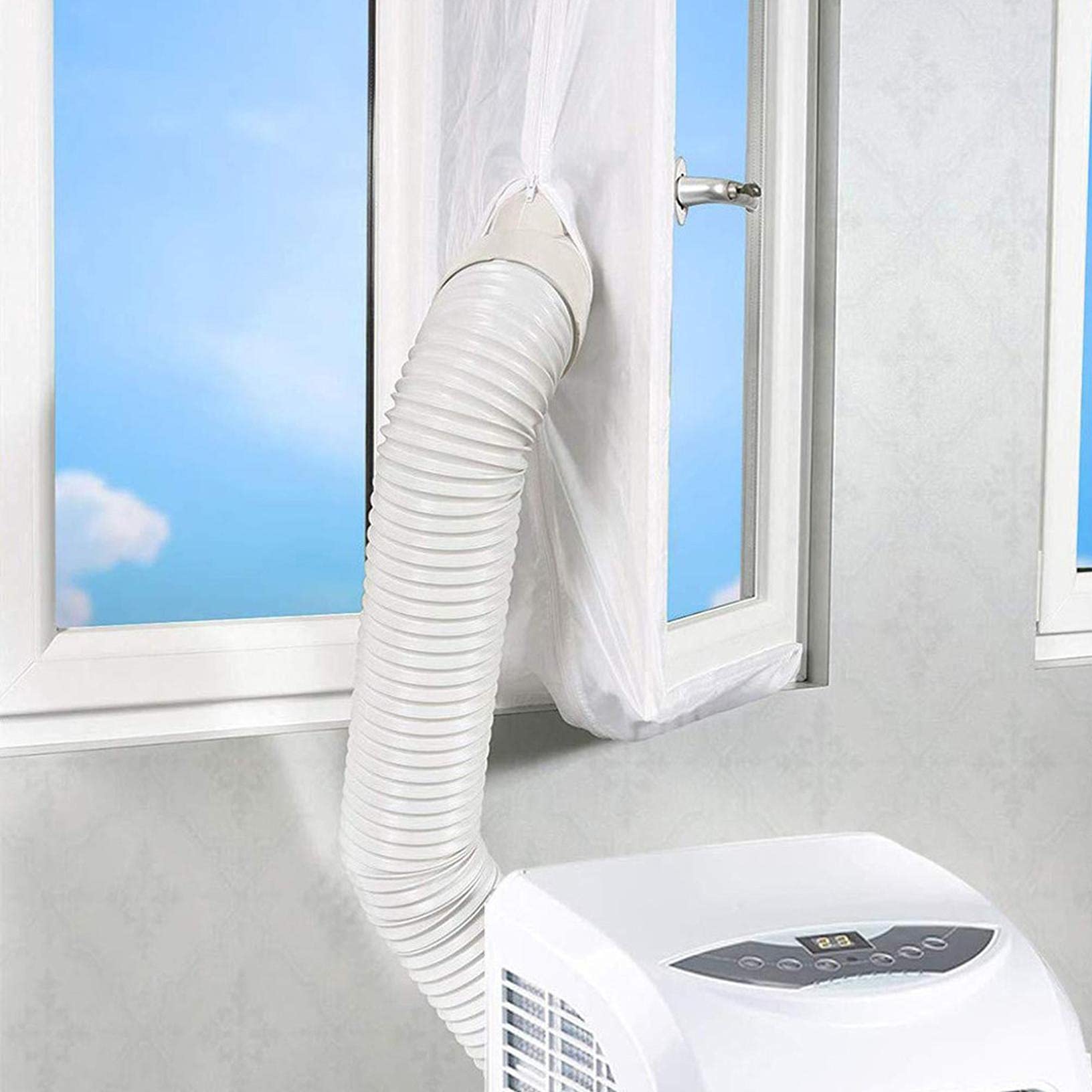 RiSAchoco Universal Window Seal Kit with Zipper & Adhesive Fastener - Portable AC Air Conditioner Vent Cover for Sliding & Double Hung Windows - Perfect for Bedroom, Office & RV Cooling