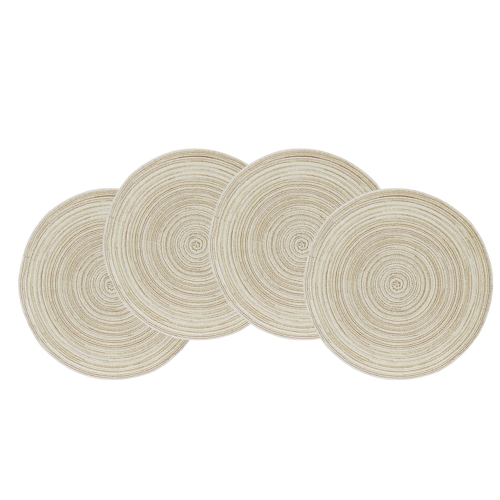 EMMTEEY Round Woven Placemats Set of 4 - 15 Inch Beige Farmhouse Style Table Mats for Dining, Kitchen, Restaurant & Holiday Party Decor | Perfect for Everyday Use, Thanksgiving Dinner & Christmas Table Setting