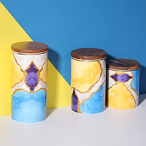 Hand-Painted Ceramic Storage Can - Colorful Ink Splash Design - Airtight Coffee, Tea, Candy & Spice Container (8-inch Large) - Perfect for Kitchen Pantry, Office Snacks & Gift Packaging