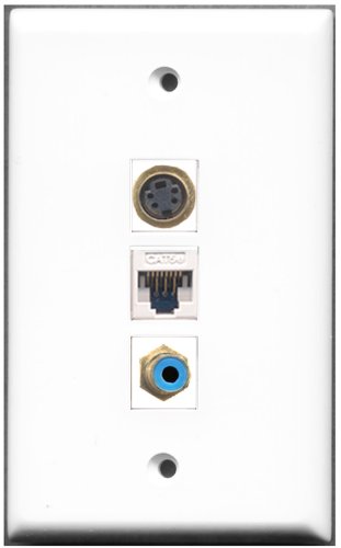 RiteAV 1-Port RCA Blue + 1 S-Video + 1 Cat5e Ethernet White Wall Plate - Home Theater & Network Installation Solution for AV Systems and Smart Homes