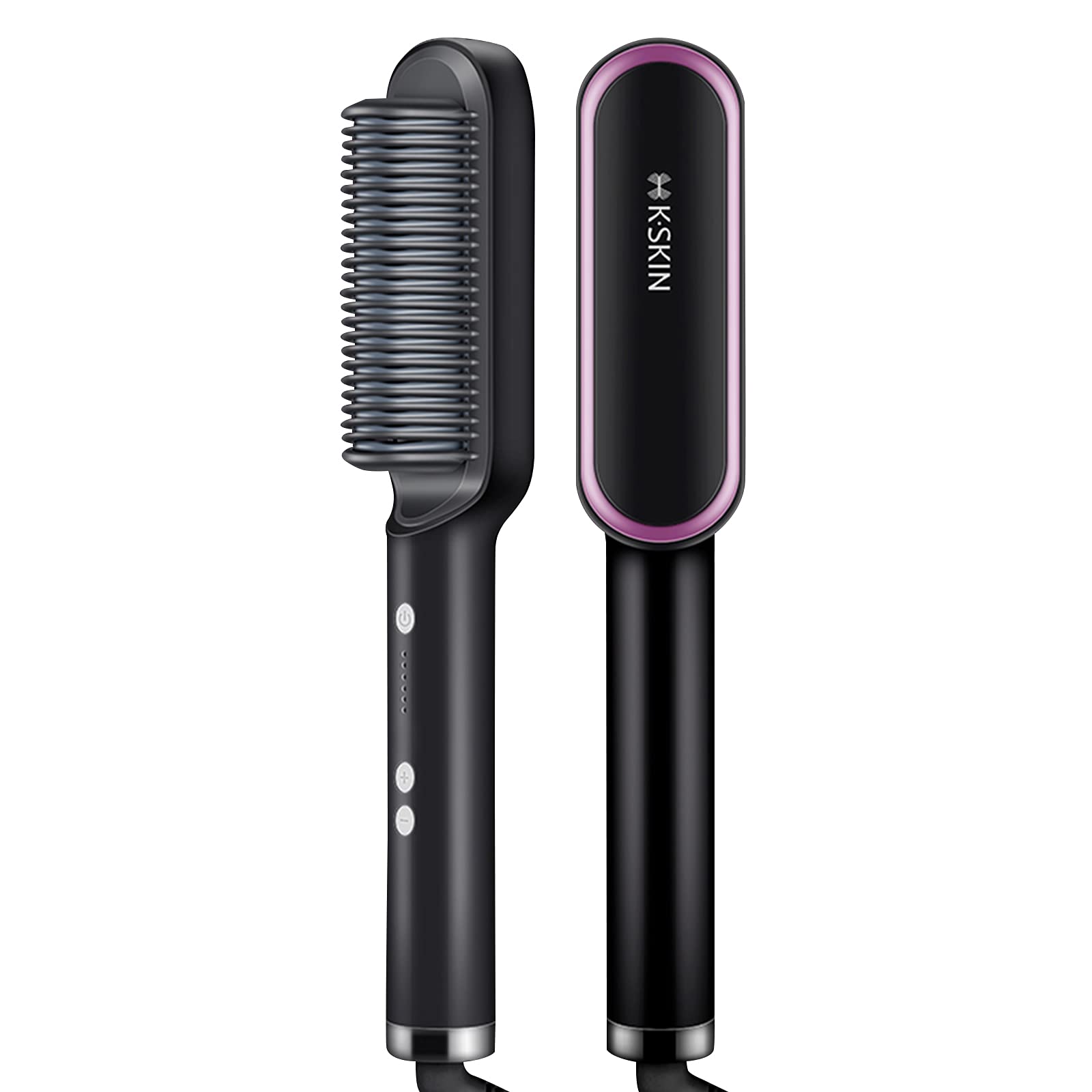 2-in-1 Ionic Hair Straightener Brush & Hot Curler Comb for Women - 5 Adjustable Heat Settings with Anti-Scald Protection (Black/Rosy, EU Plug) | Perfect for Home Use, Travel & Salon-Quality Styling