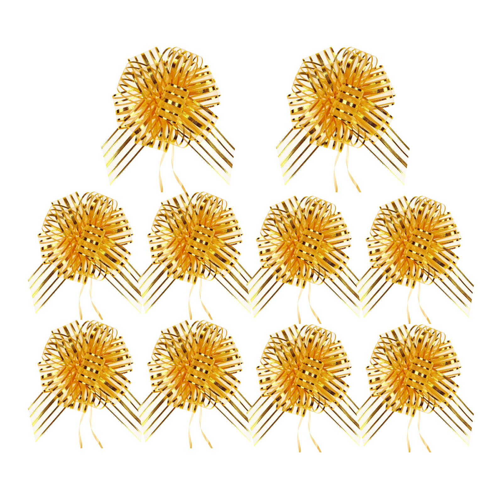 10pcs Large Gold Gift Bows for Wrapping, Party Decor, Car Decorations, Gift Baskets, Birthday Presents & Flower Arrangements - Premium Pull Bows (B15-Gold)