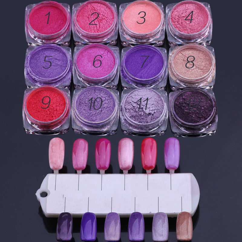 12 Jars Set of Pretty Shimmer Pigment Powders - Metallic Eyeshadow & Nail Art Pigments for DIY Cosmetics, Soap Making & Craft Projects